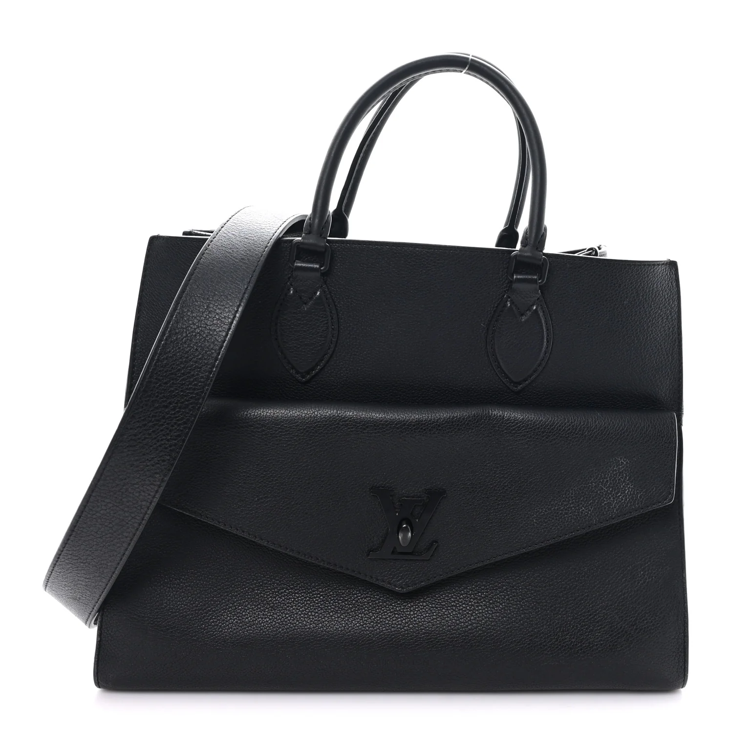 Soft Calfskin Lockme Tote MM Black
