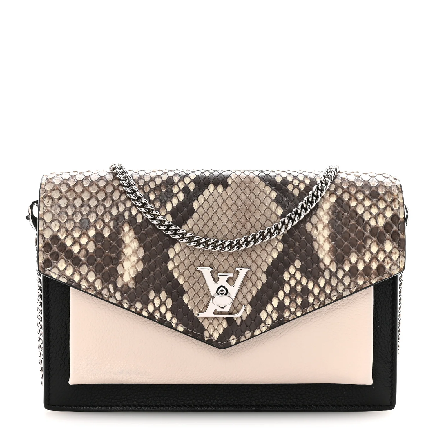 Soft Calfskin Snakeskin My Lockme Chain Bag Pochette Black