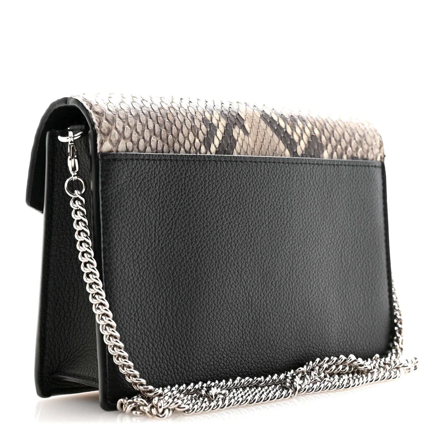 Soft Calfskin Snakeskin My Lockme Chain Bag Pochette Black - Image 3