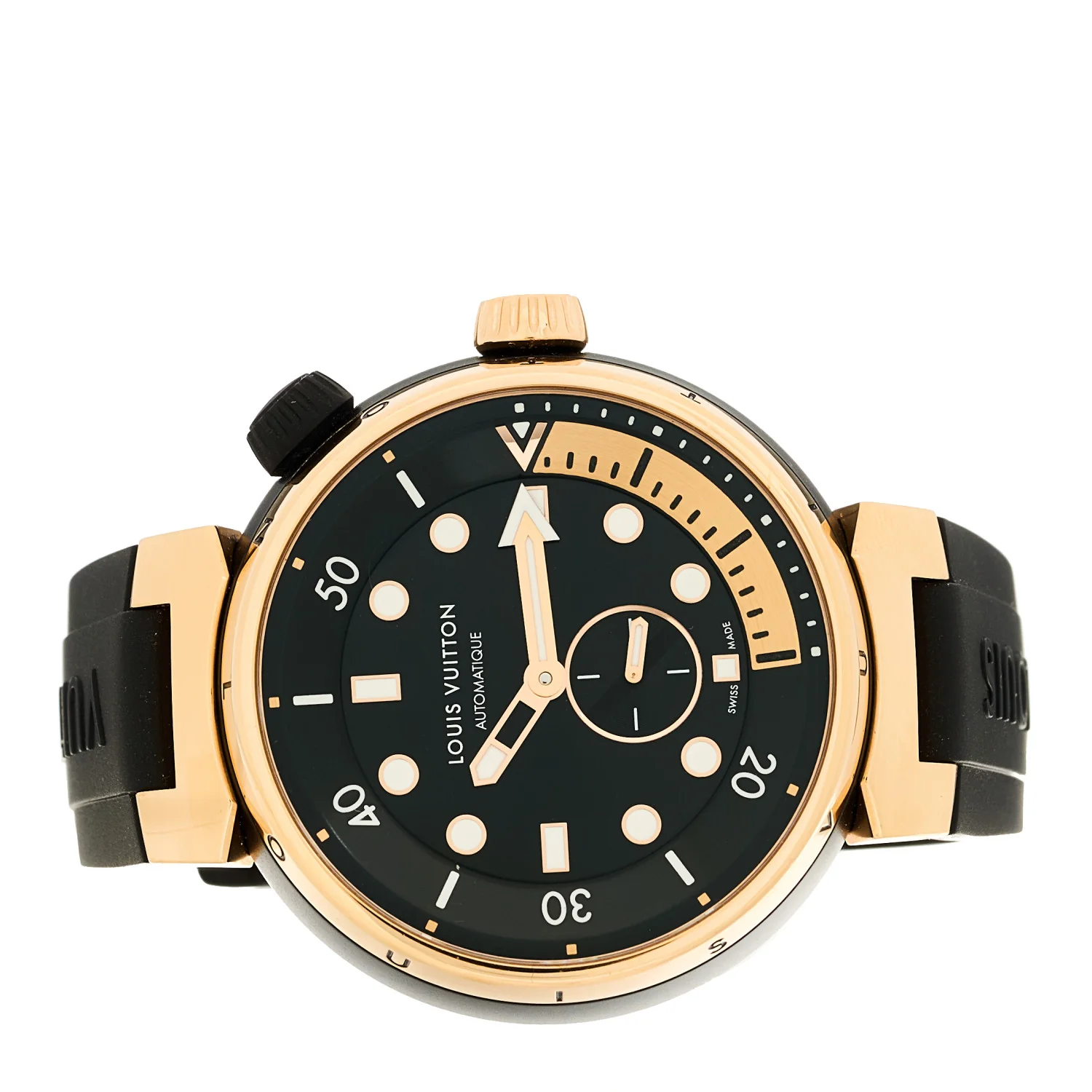 Stainless Steel 18K Rose Gold Rubber 44mm Tambour Street Diver Automatic Watch Black - Image 2