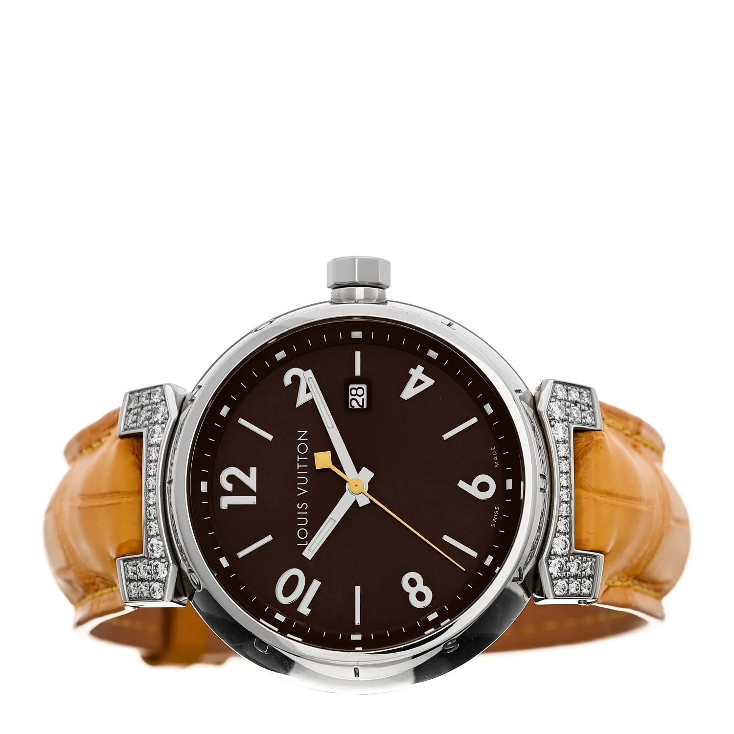 Stainless Steel Alligator Diamond 39mm Tambour Quartz Watch Brown - Image 2