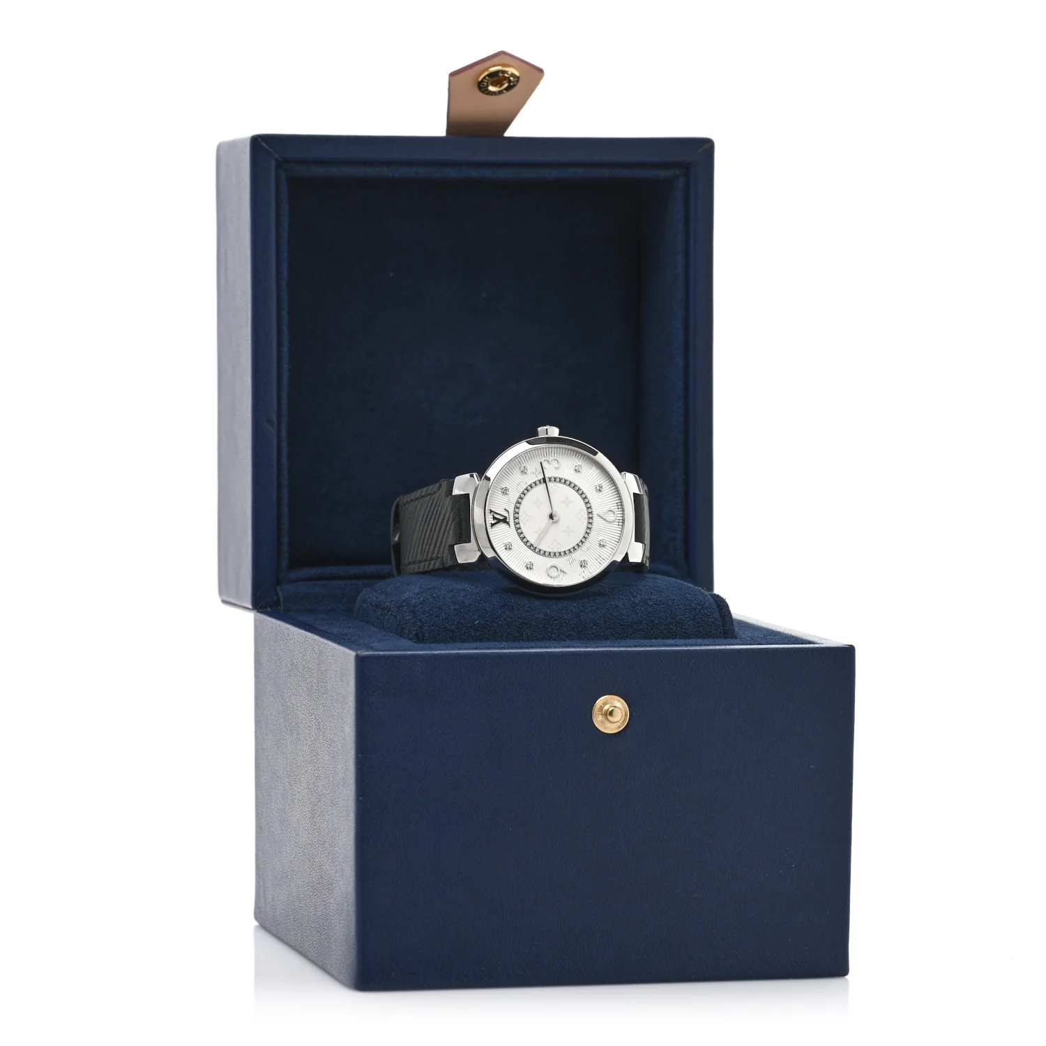 Stainless Steel Epi Diamond 33mm Tambour Slim Quartz Watch Black - Image 5