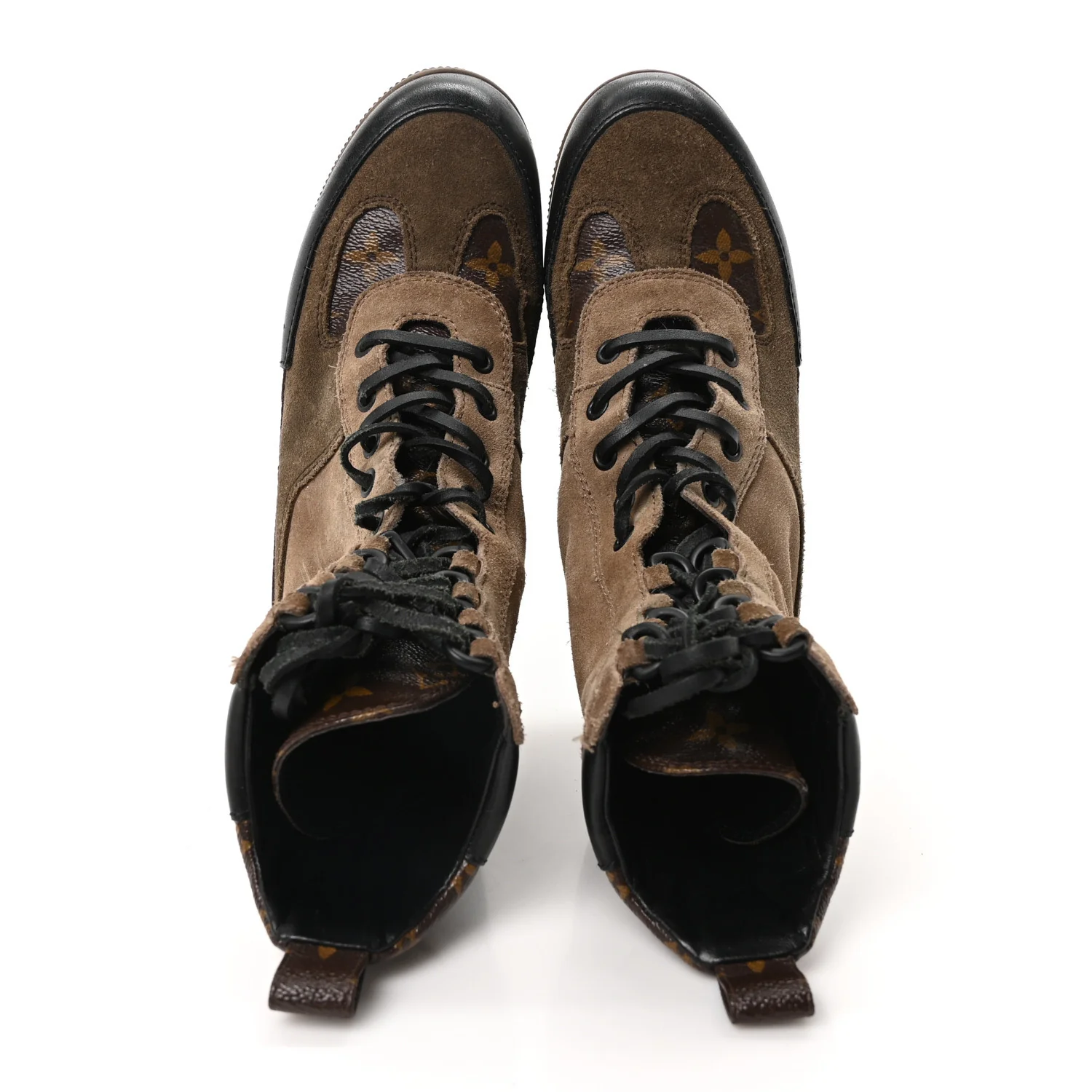 Suede Calfskin Monogram Laureate Platform Desert Boots 36 Taupe - Image 2