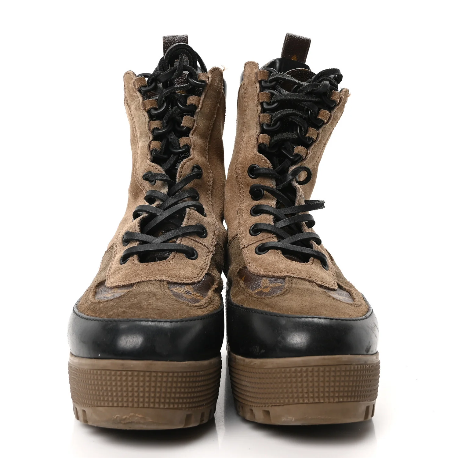 Suede Calfskin Monogram Laureate Platform Desert Boots 36 Taupe - Image 3