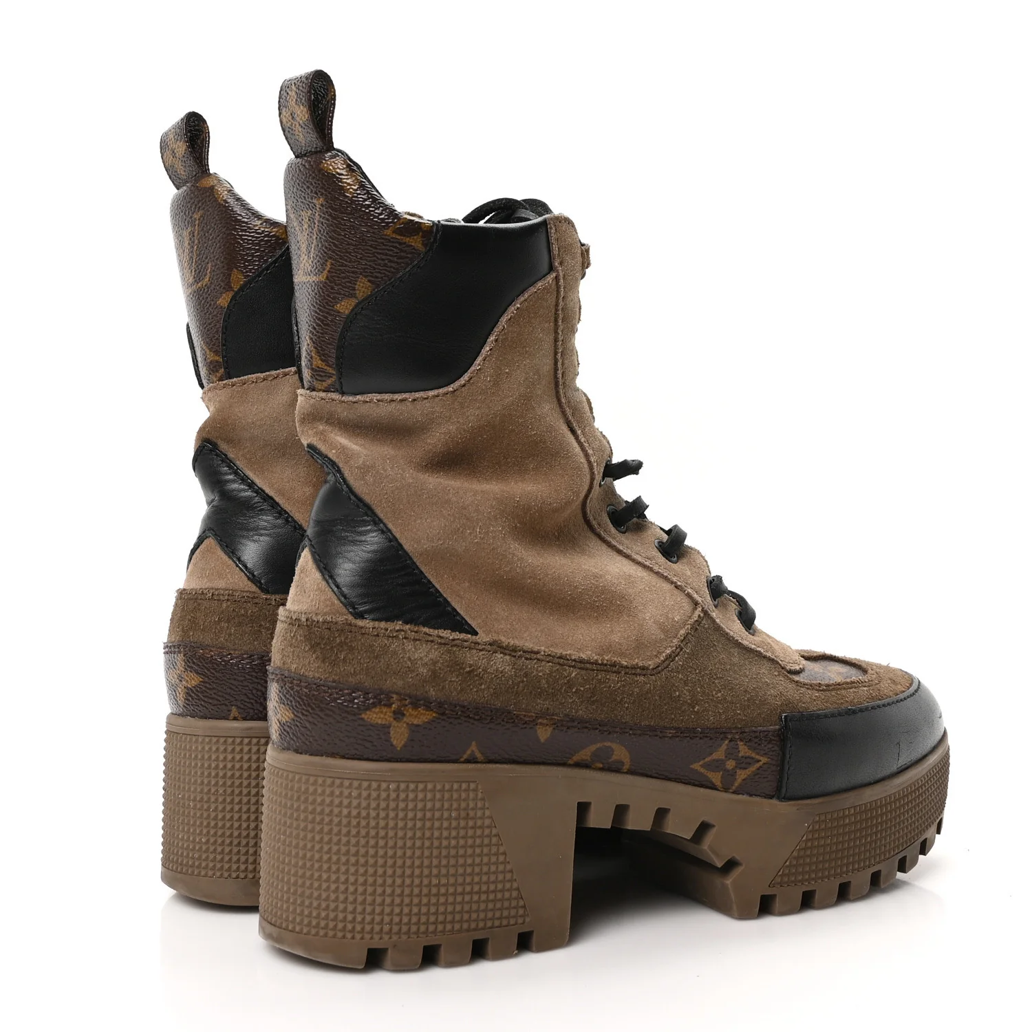 Suede Calfskin Monogram Laureate Platform Desert Boots 36 Taupe - Image 5