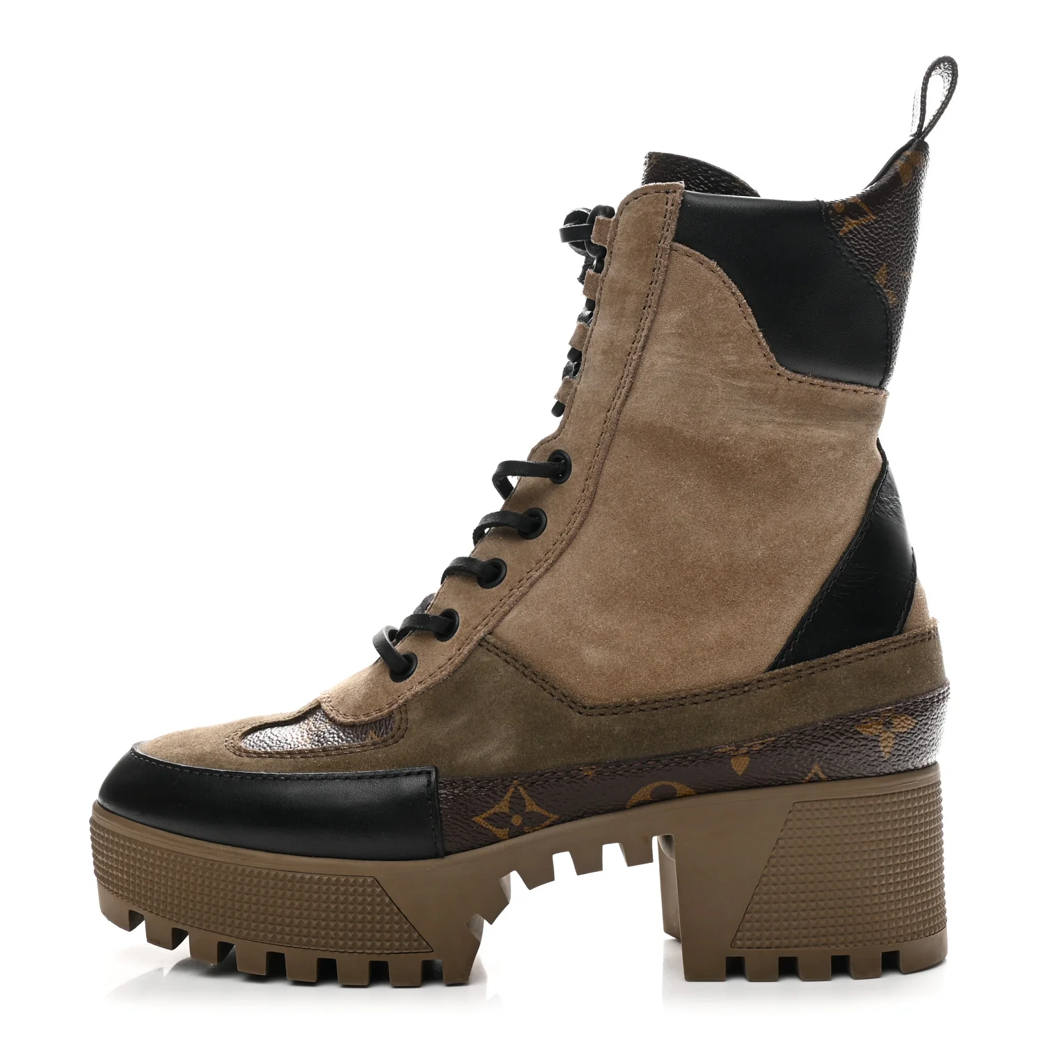 Suede Calfskin Monogram Laureate Platform Desert Boots 36 Taupe