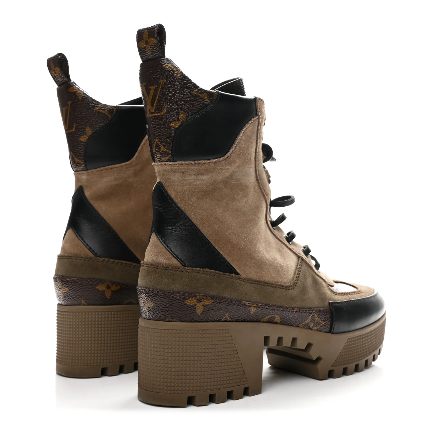 Suede Calfskin Monogram Laureate Platform Desert Boots 36 Taupe - Image 5
