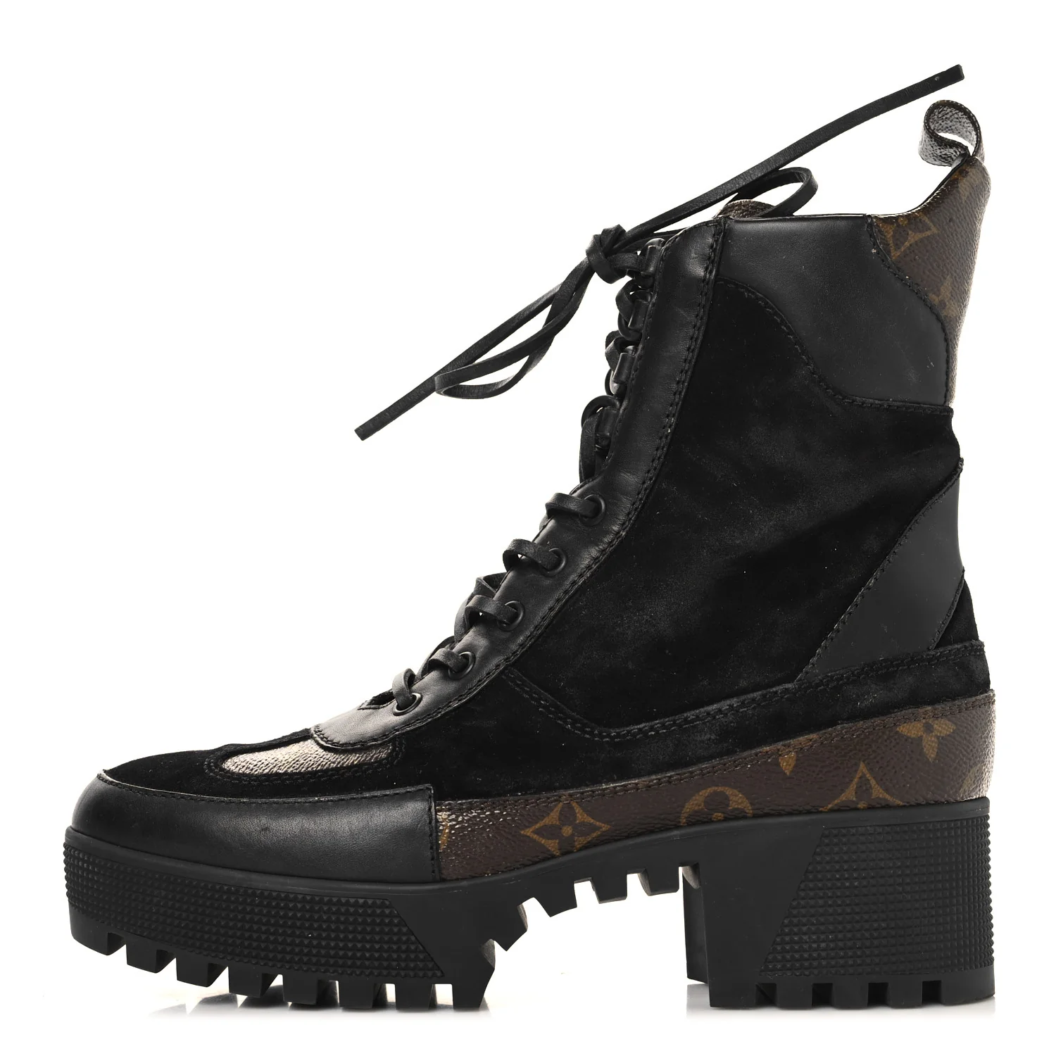 Suede Calfskin Monogram Laureate Platform Desert Boots 39.5 Black