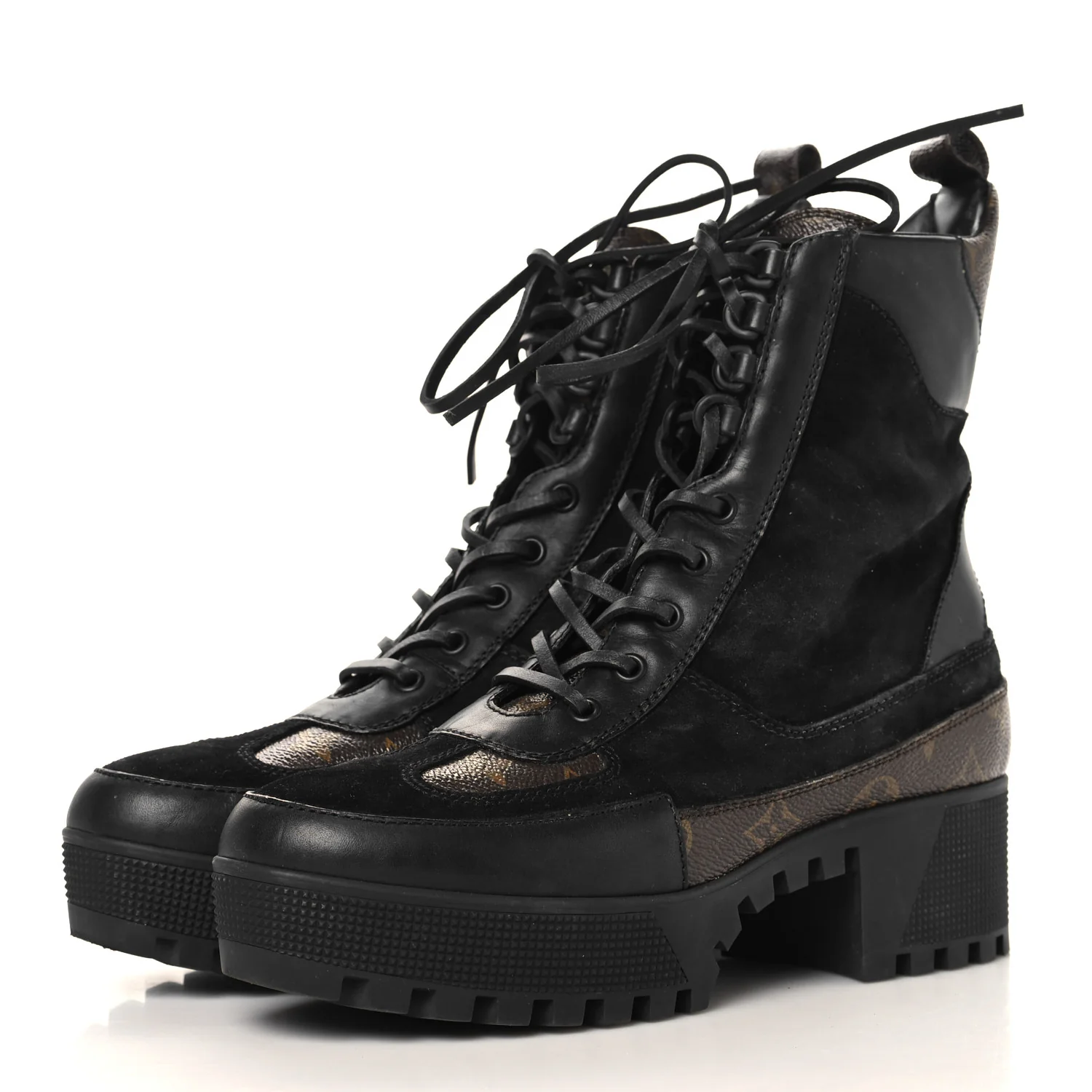 Suede Calfskin Monogram Laureate Platform Desert Boots 39.5 Black - Image 4