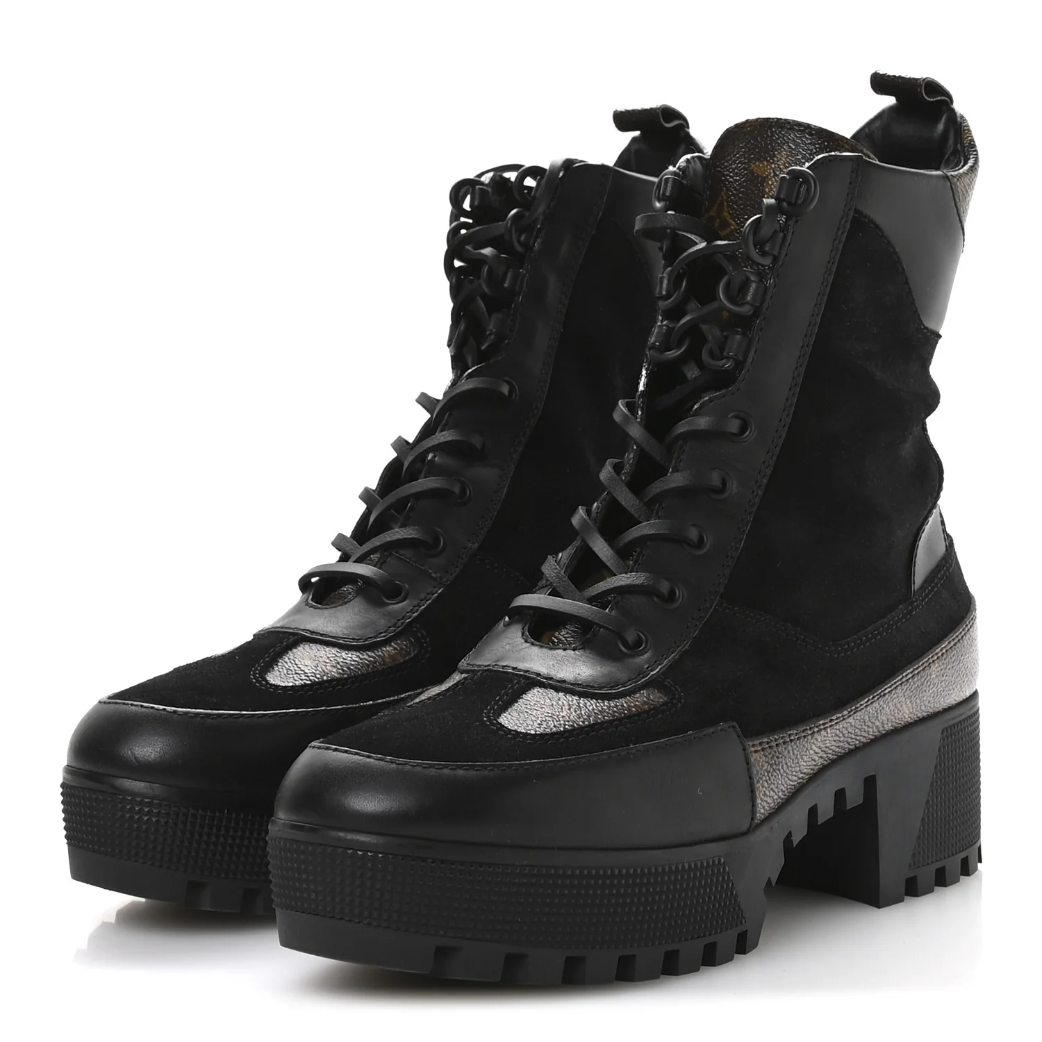 Suede Calfskin Monogram Laureate Platform Desert Boots 40.5 Black - Image 4