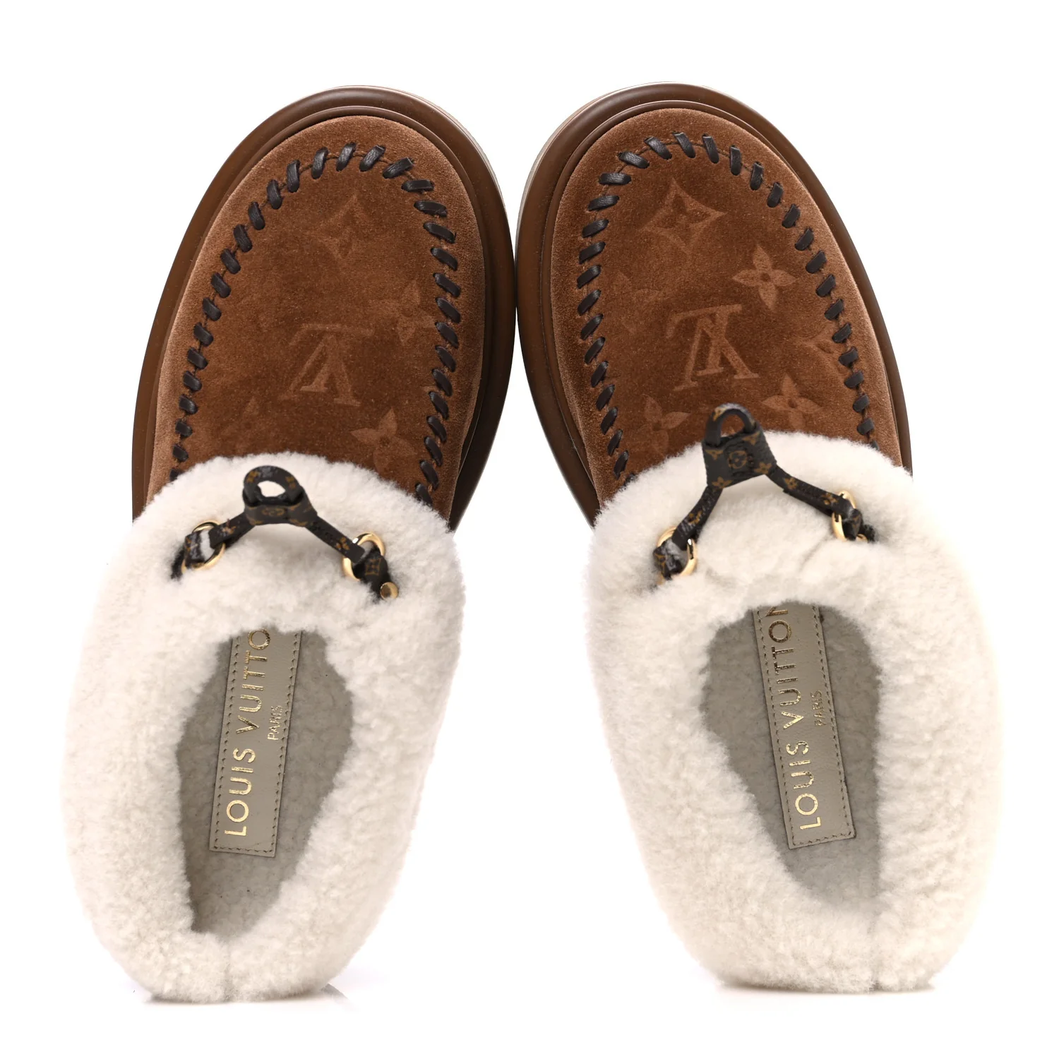 Suede Calfskin Shearling Monogram Debossed Cortina Closed Mule 38 Light Beige - Image 2