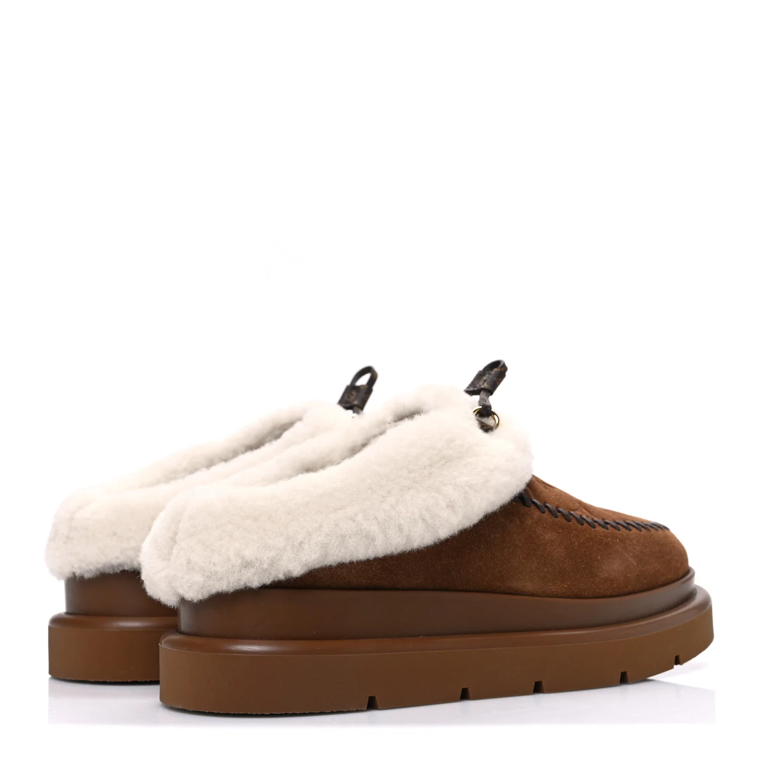 Suede Calfskin Shearling Monogram Debossed Cortina Closed Mule 38 Light Beige - Image 5
