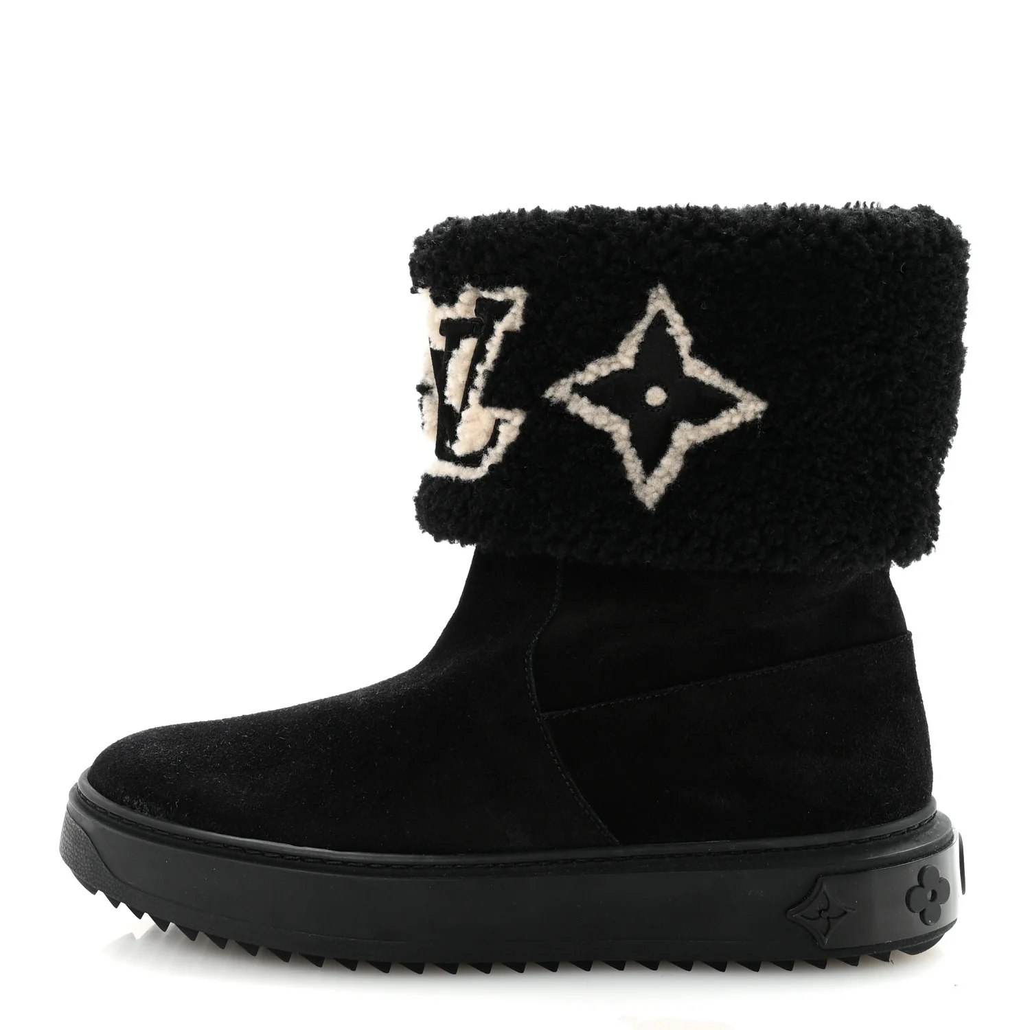 Suede Calfskin Shearling Snowdrop Flat Ankle Boot 37.5 Black