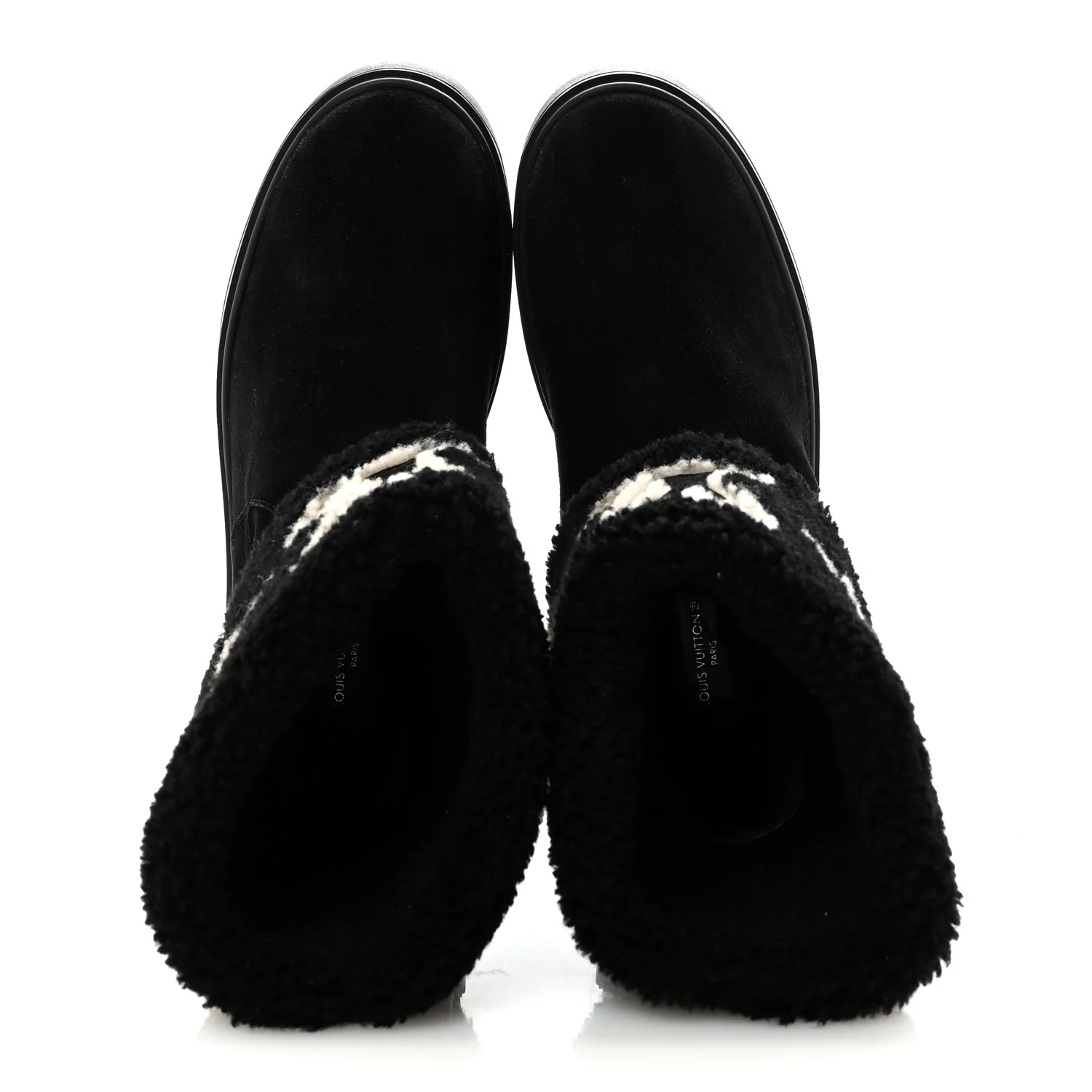 Suede Calfskin Shearling Snowdrop Flat Ankle Boot 37.5 Black - Image 2