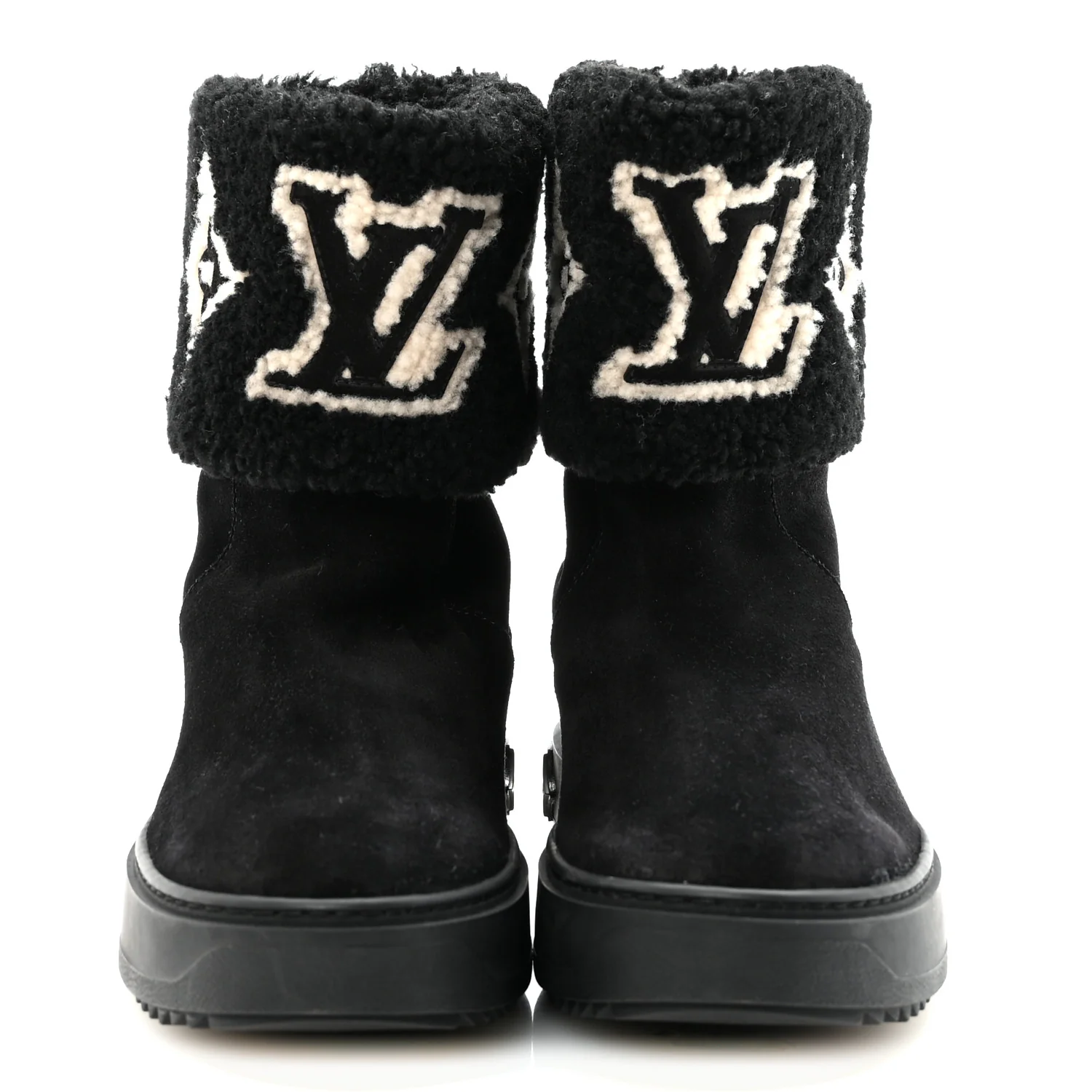 Suede Calfskin Shearling Snowdrop Flat Ankle Boot 37.5 Black - Image 3