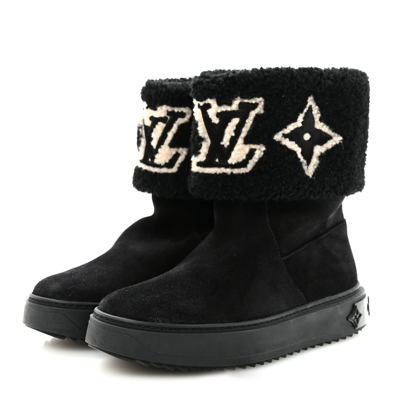 Suede Calfskin Shearling Snowdrop Flat Ankle Boot 37.5 Black - Image 4