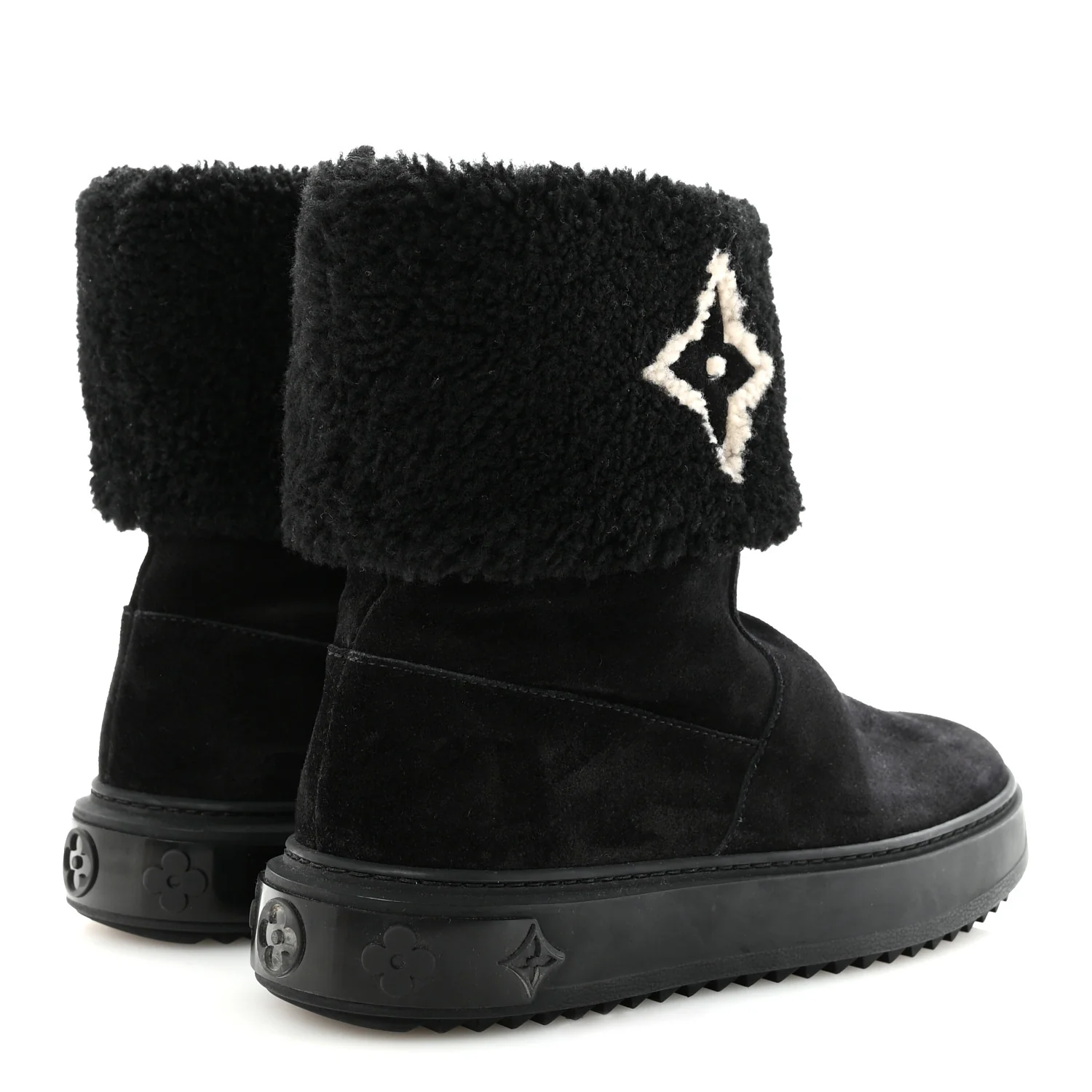 Suede Calfskin Shearling Snowdrop Flat Ankle Boot 37.5 Black - Image 5