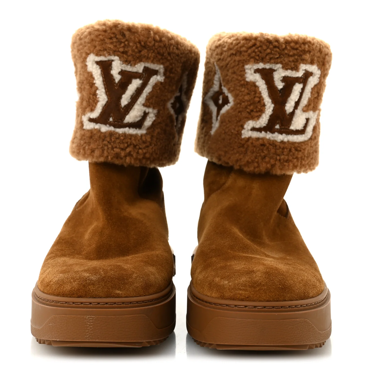 Suede Calfskin Shearling Snowdrop Flat Ankle Boot 40 Cognac - Image 3