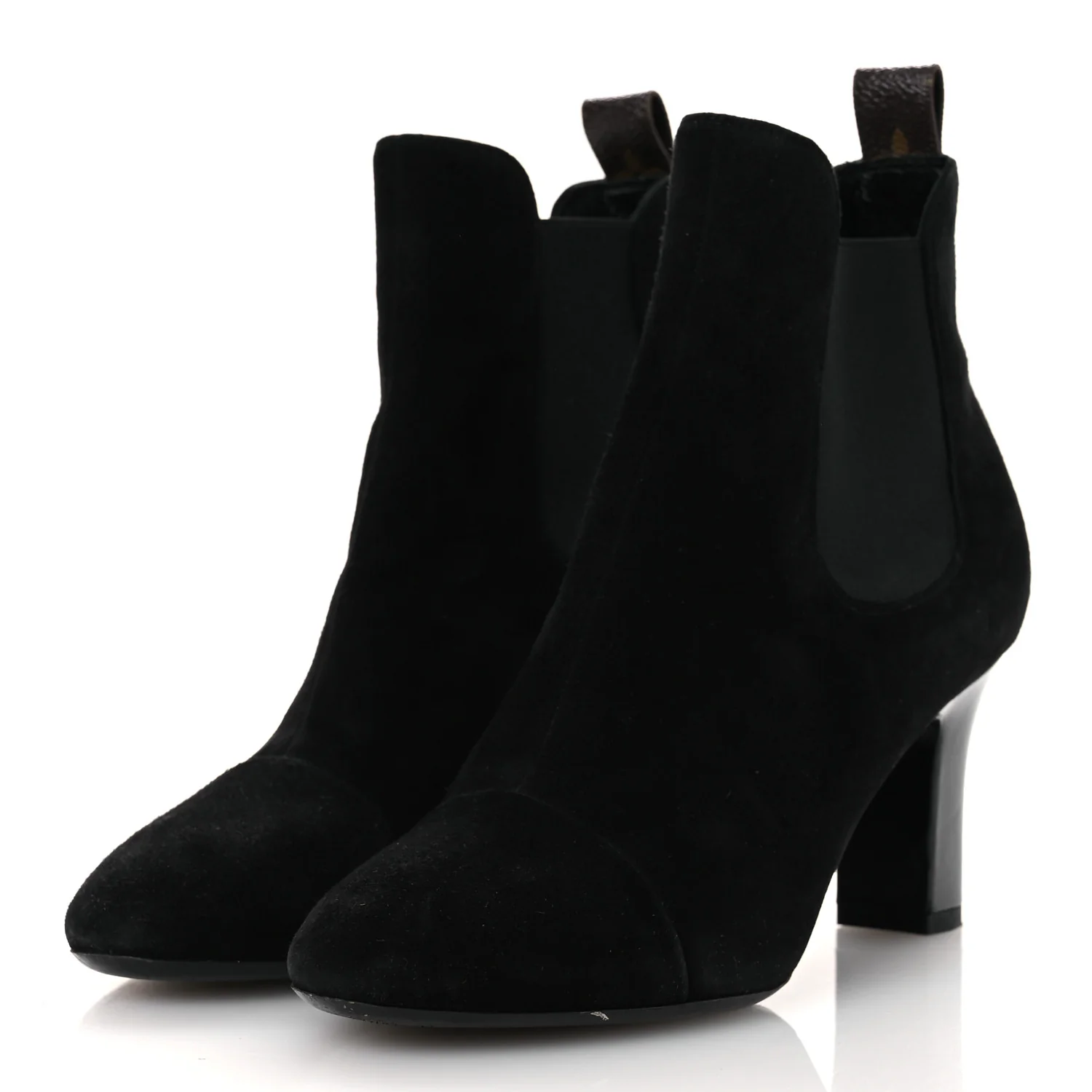 Suede Monogram Uniformes Cap Toe Chelsea 75mm Ankle Boots 37.5 Black - Image 4