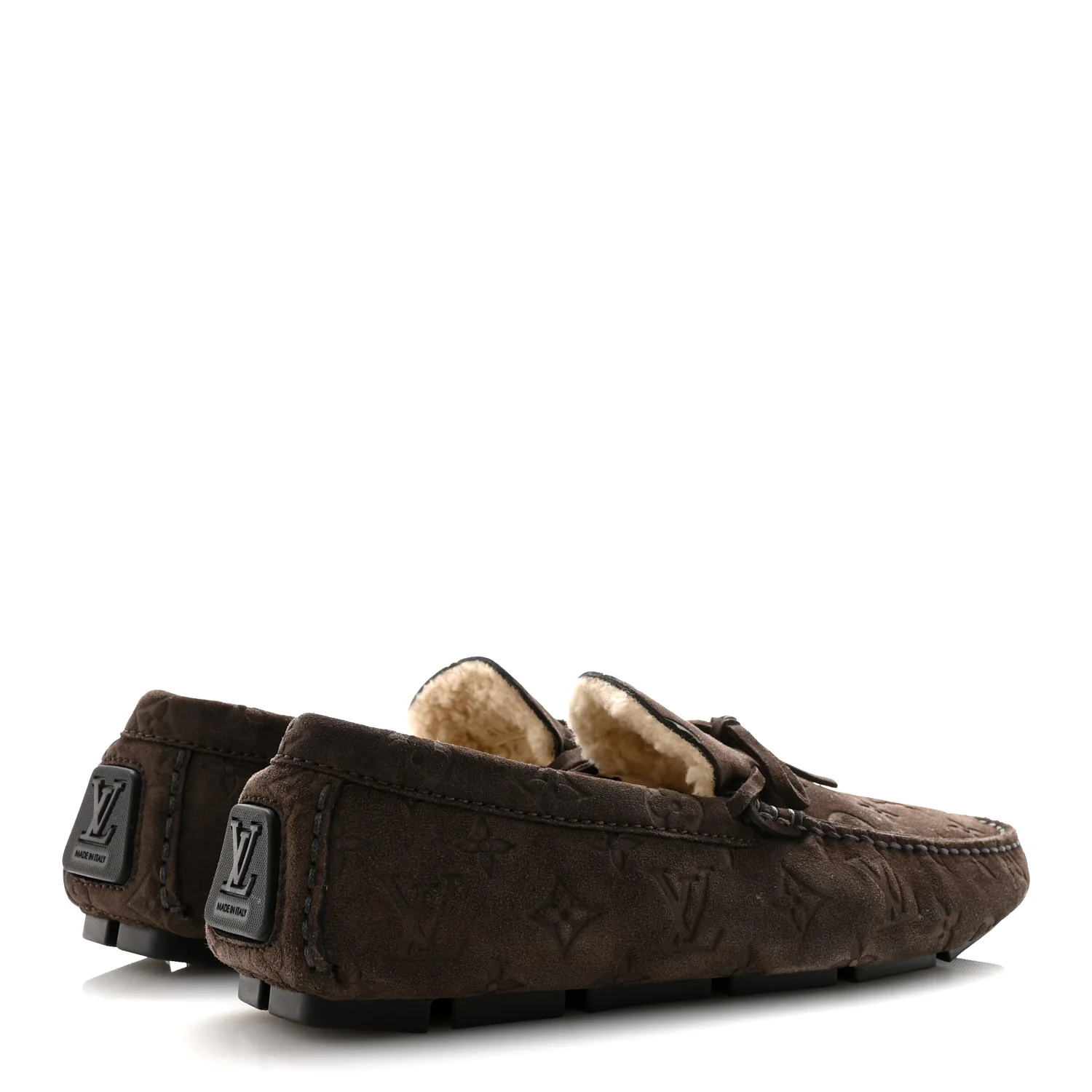 Suede Shearling Monogram Mens LV Driver Moccasin Loafers 8.5 - Image 5