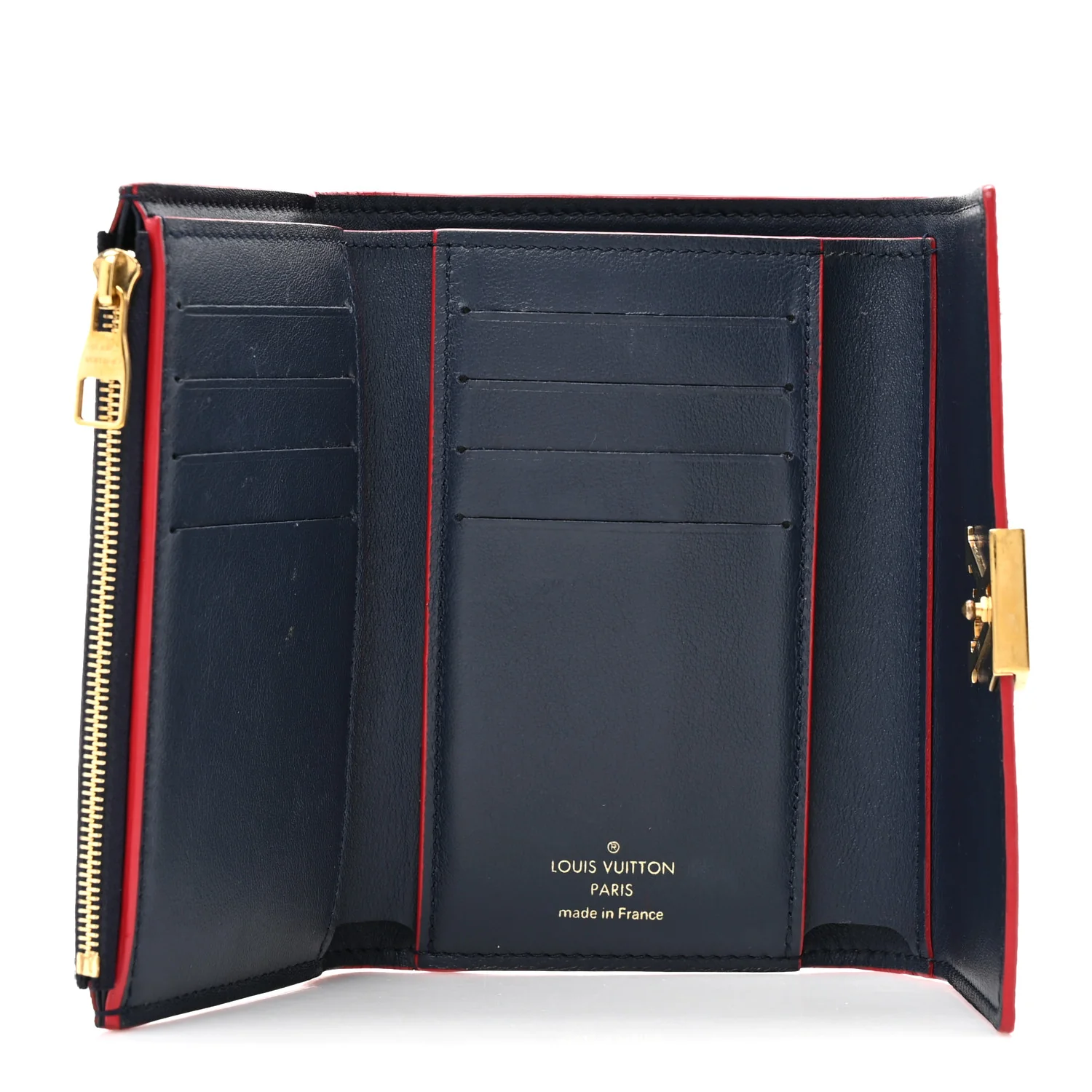 Taurillon Capucines Compact Wallet Marine Rouge - Image 10