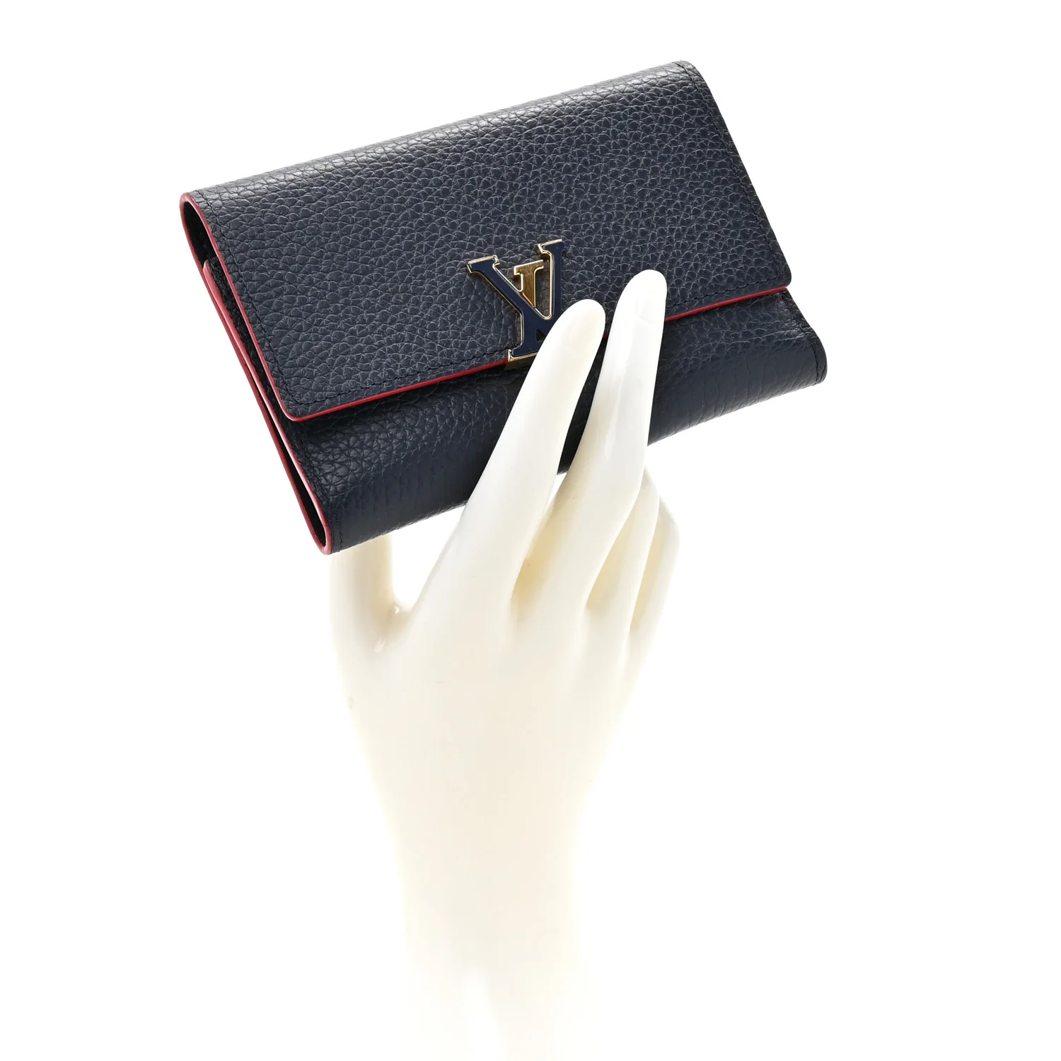 Taurillon Capucines Compact Wallet Marine Rouge - Image 4