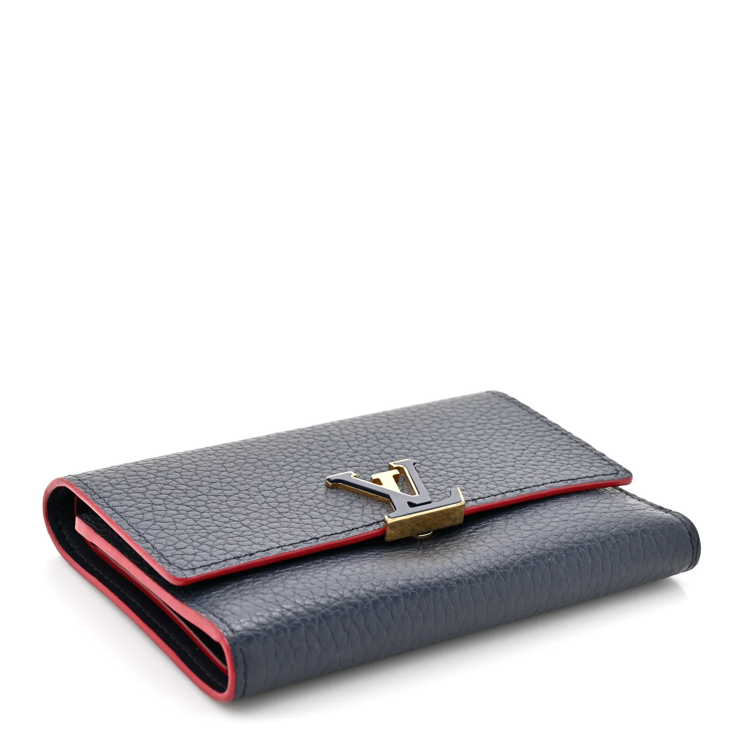 Taurillon Capucines Compact Wallet Marine Rouge - Image 8