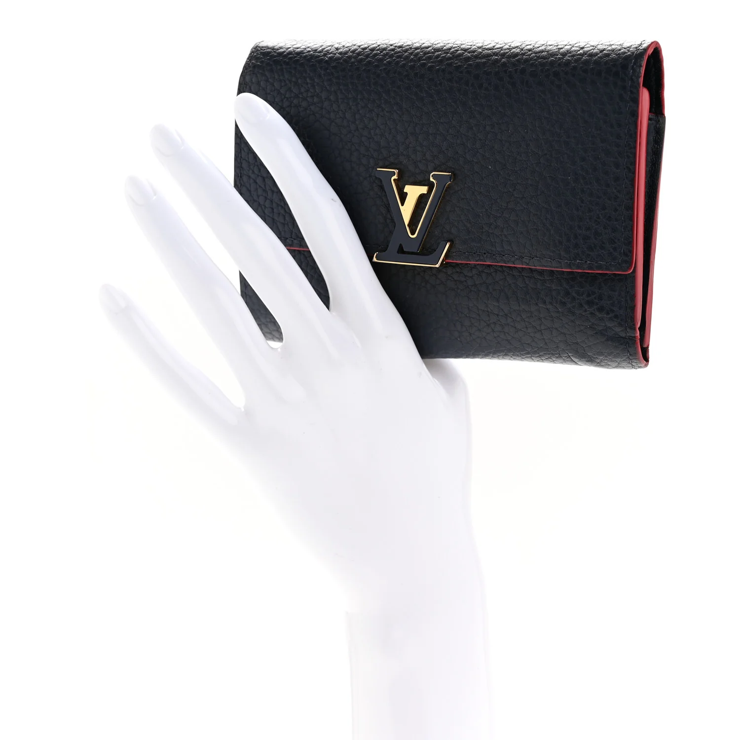 Taurillon Capucines Compact Wallet Marine Rouge - Image 2