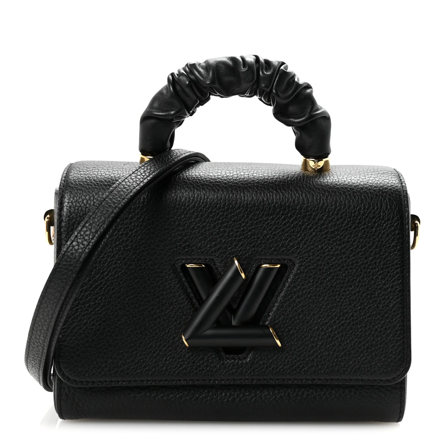 Taurillon Smooth Calfskin Scrunchie Twist One Handle MM Black