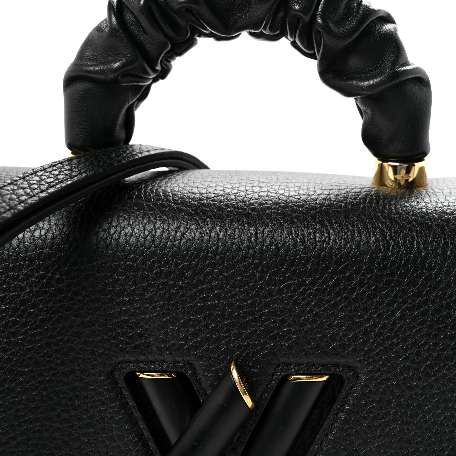 Taurillon Smooth Calfskin Scrunchie Twist One Handle MM Black - Image 7