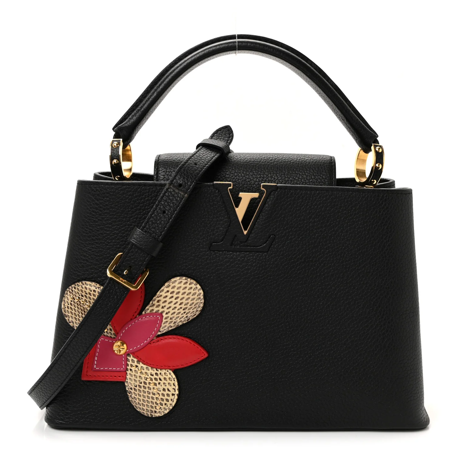 Taurillon Snakeskin Iris Blossom Capucines BB Black