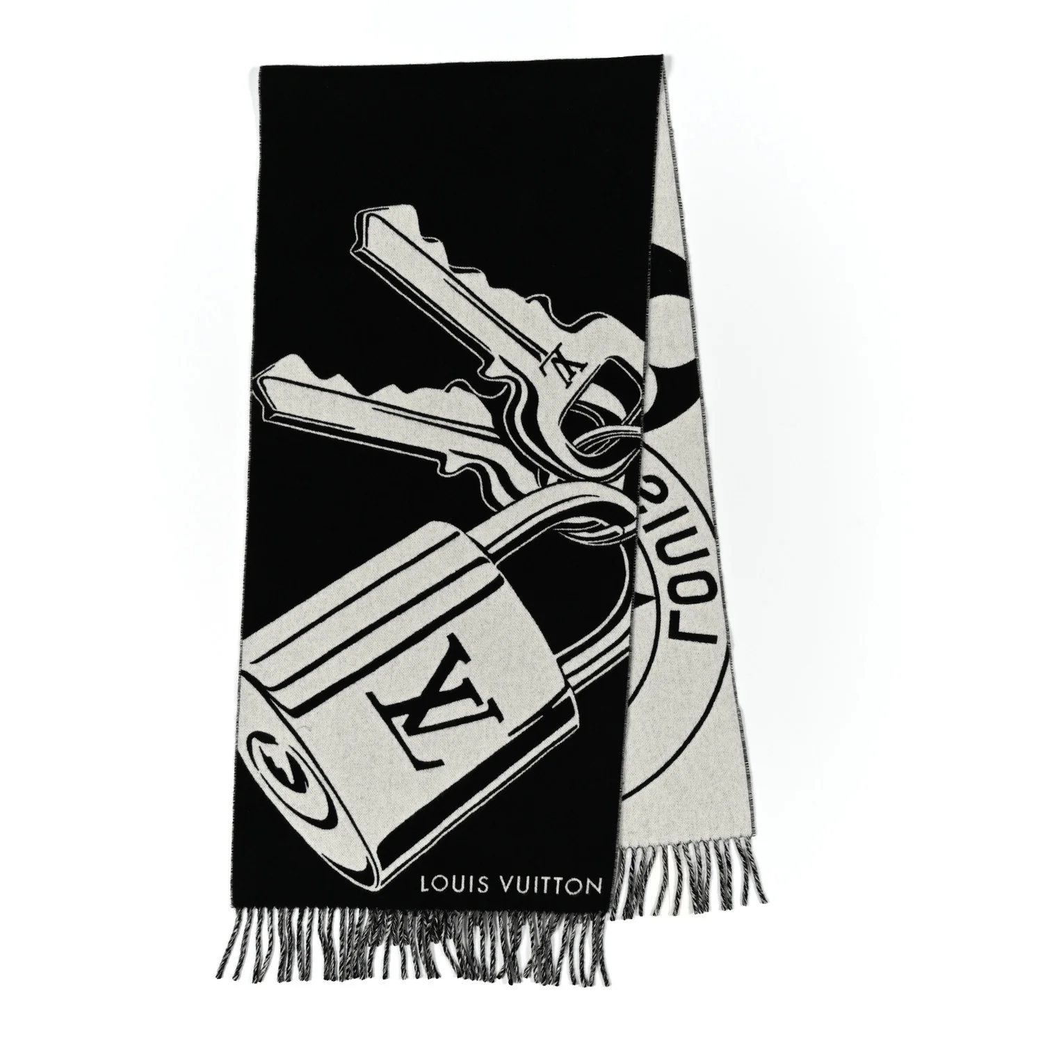 Wool Cashmere Lock And Keys Scarf Black - Image 8