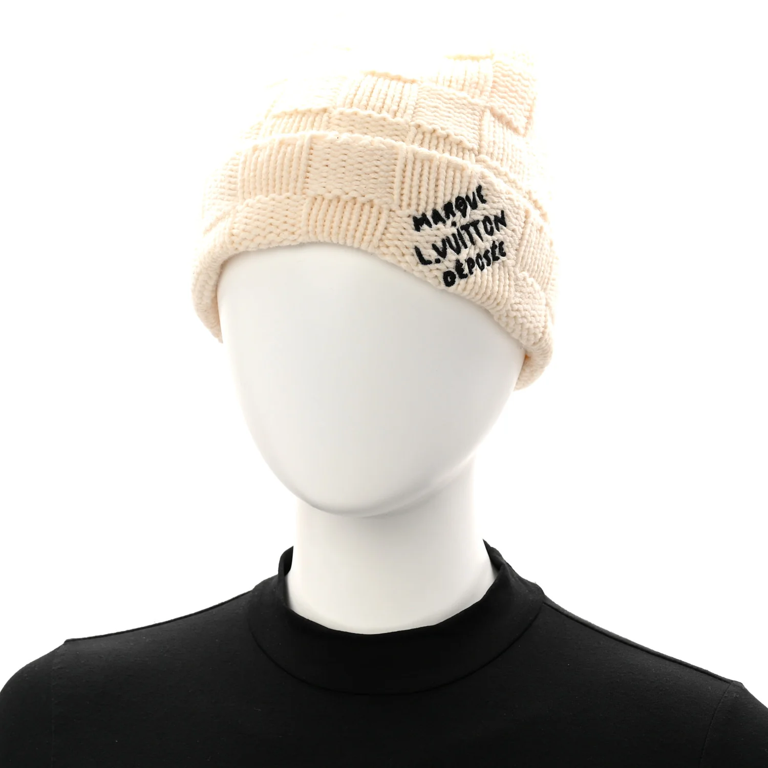 Wool Damier Snug Beanie Creme - Image 2