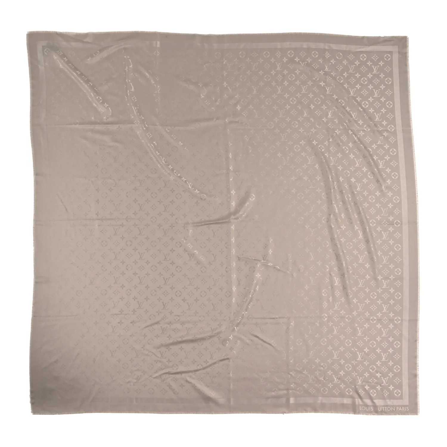Wool Silk Chale Monogram Shawl Greige
