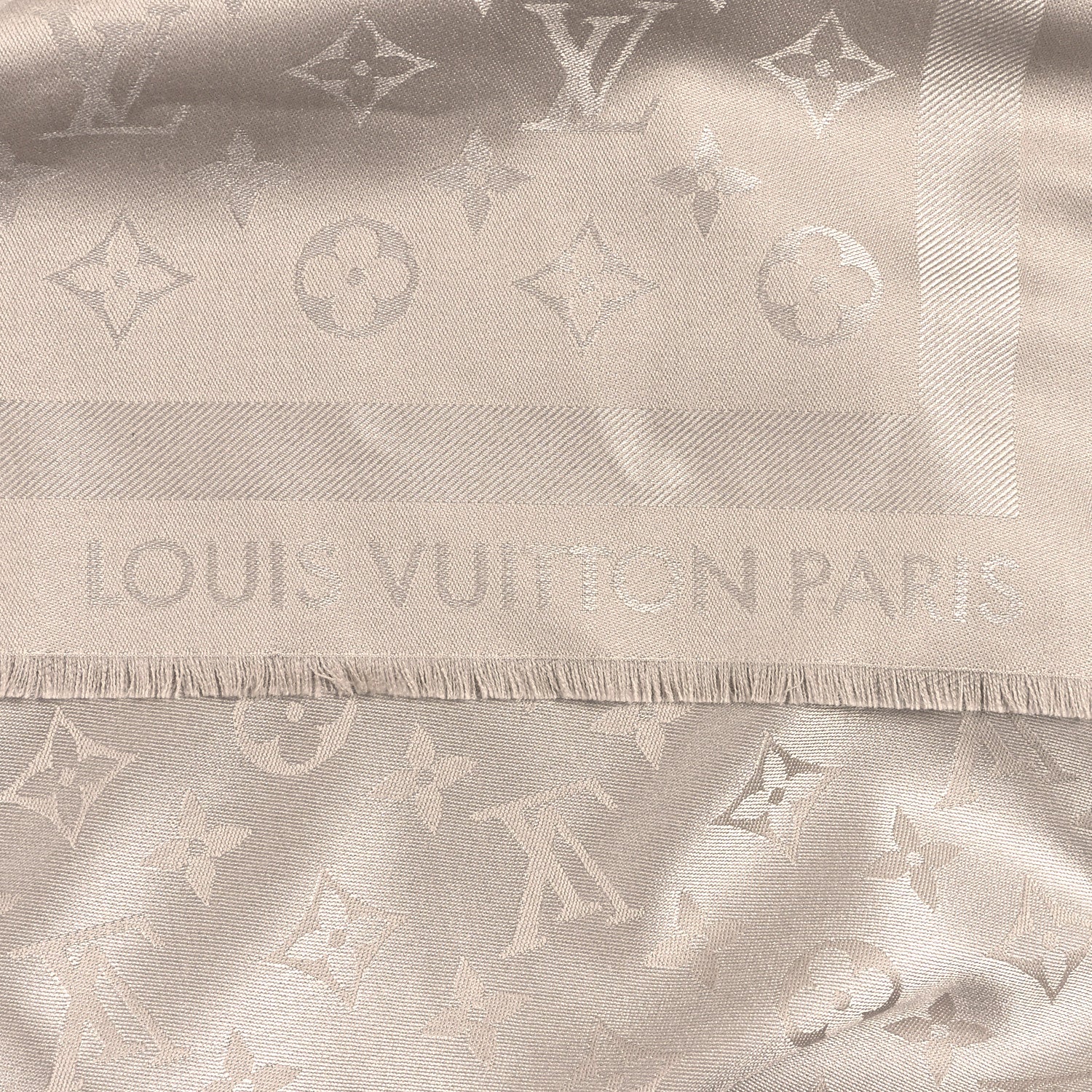 Wool Silk Chale Monogram Shawl Greige - Image 2