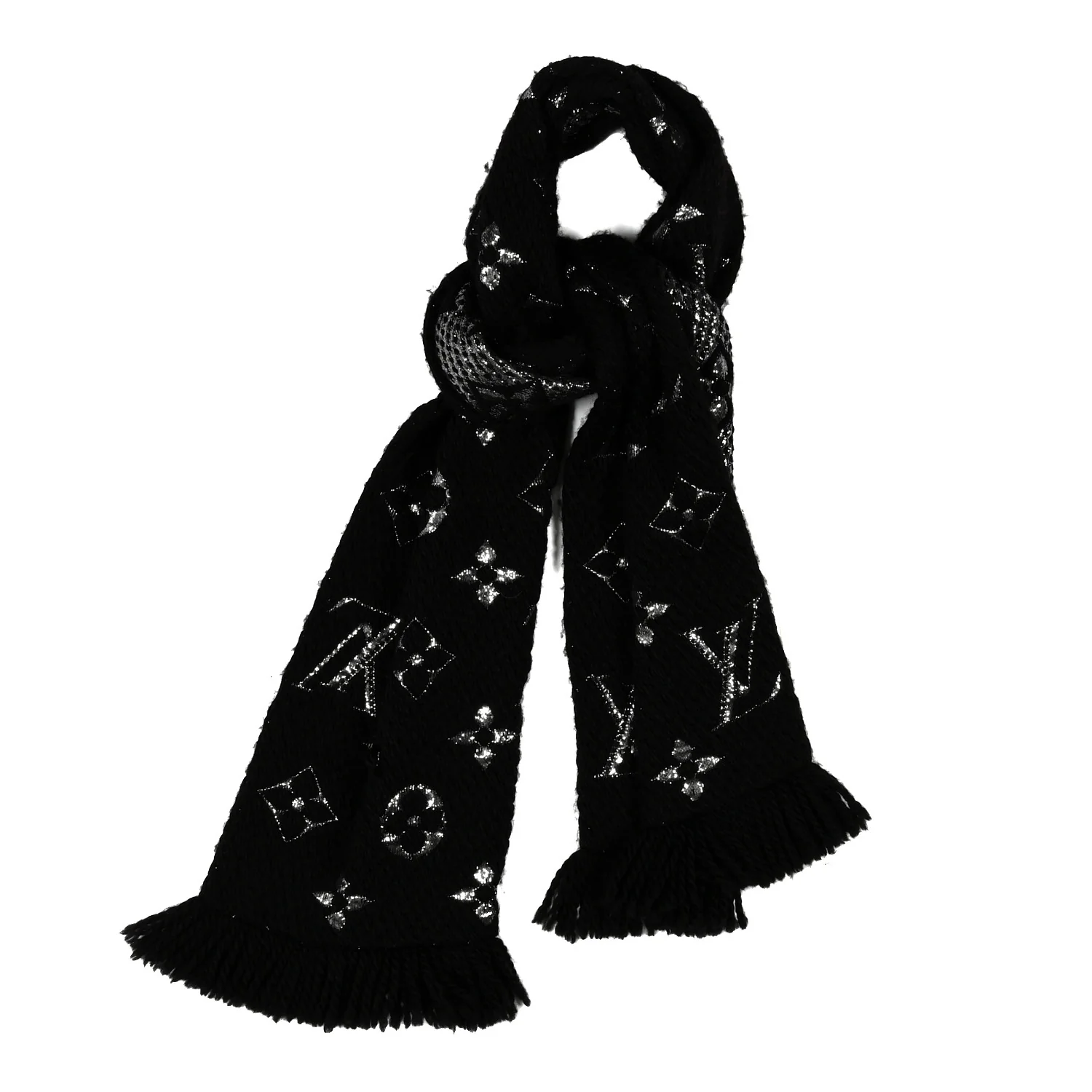 Wool Silk Logomania Shine Scarf Black - Image 2