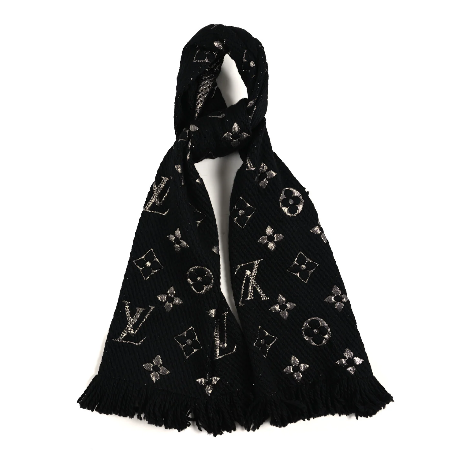 Wool Silk Logomania Shine Scarf Black