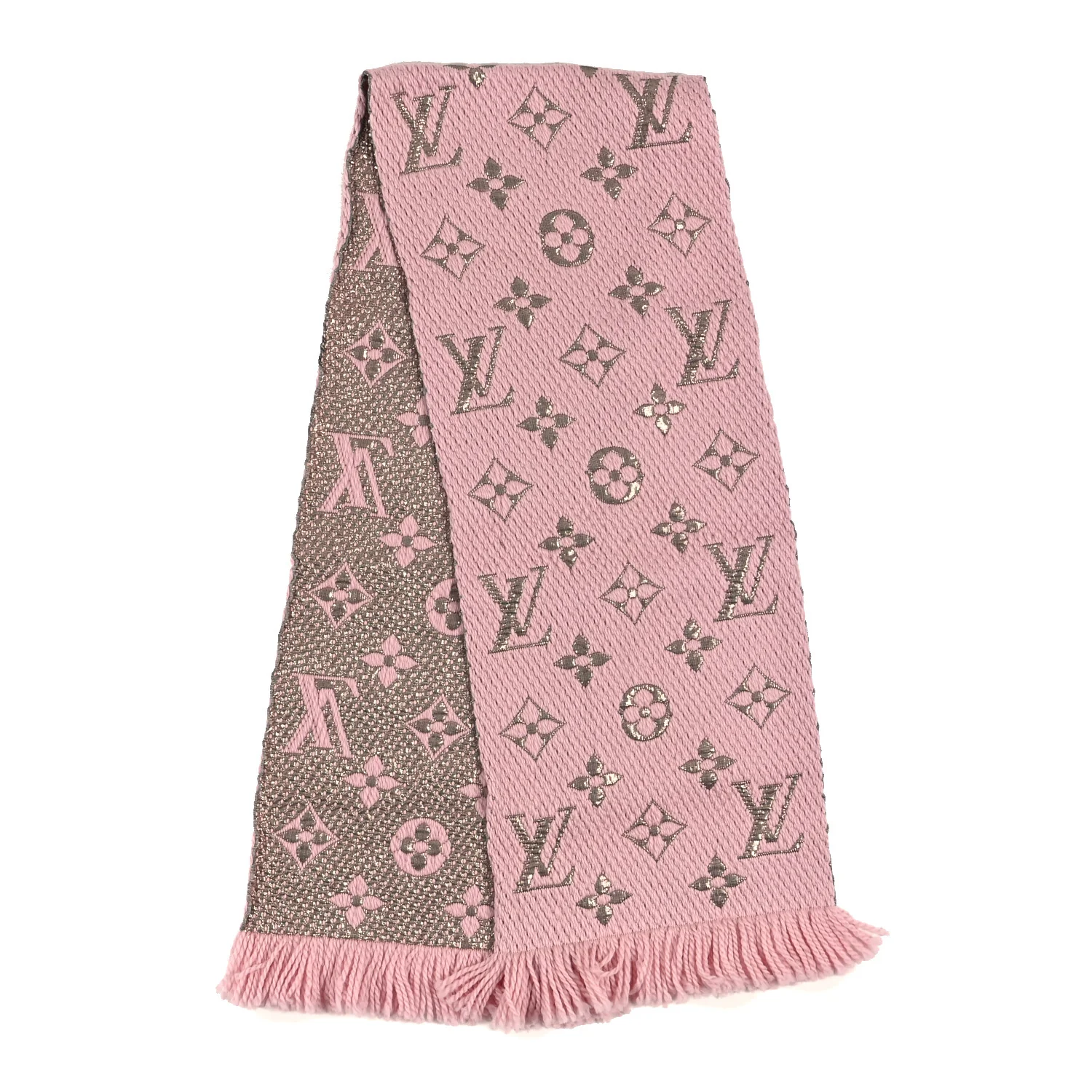 Wool Silk Logomania Shine Scarf Pink - Image 2