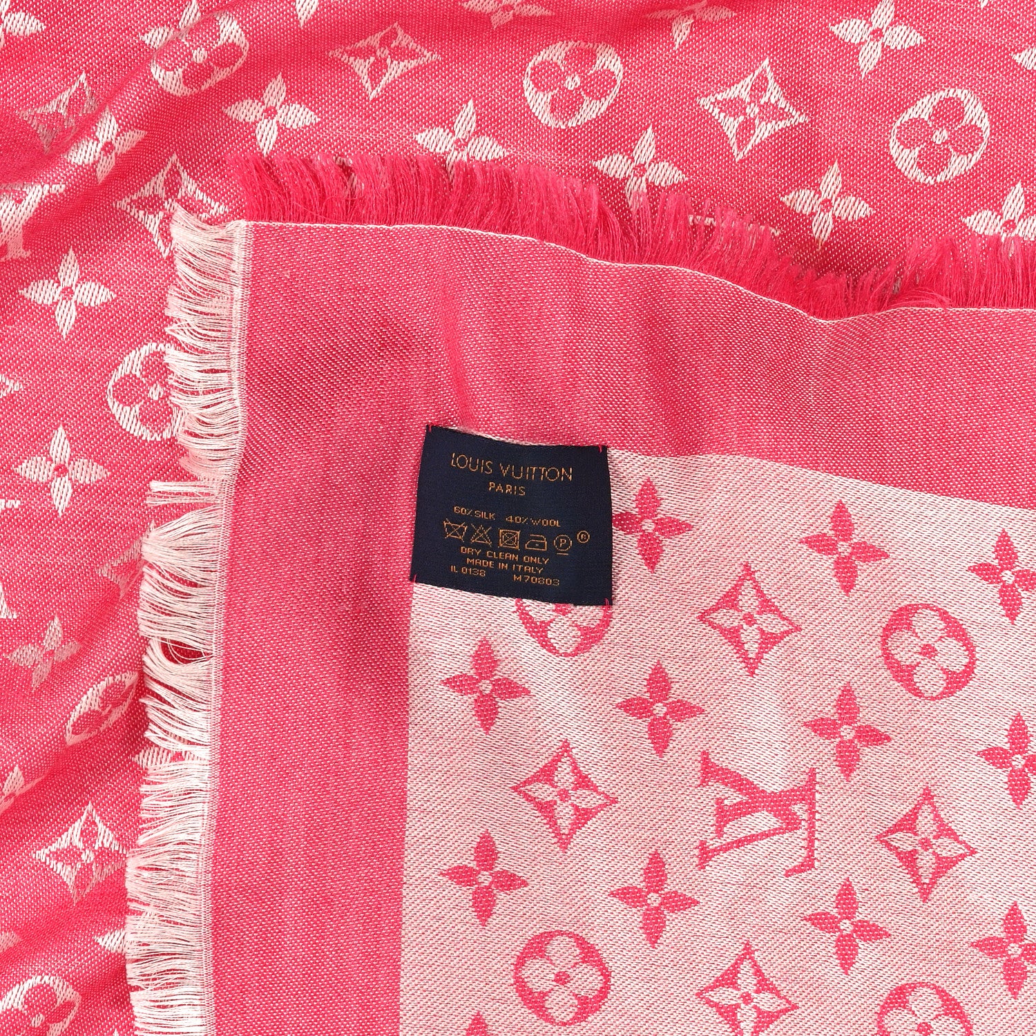 Wool Silk Monogram Denim Shawl Pivoine - Image 3