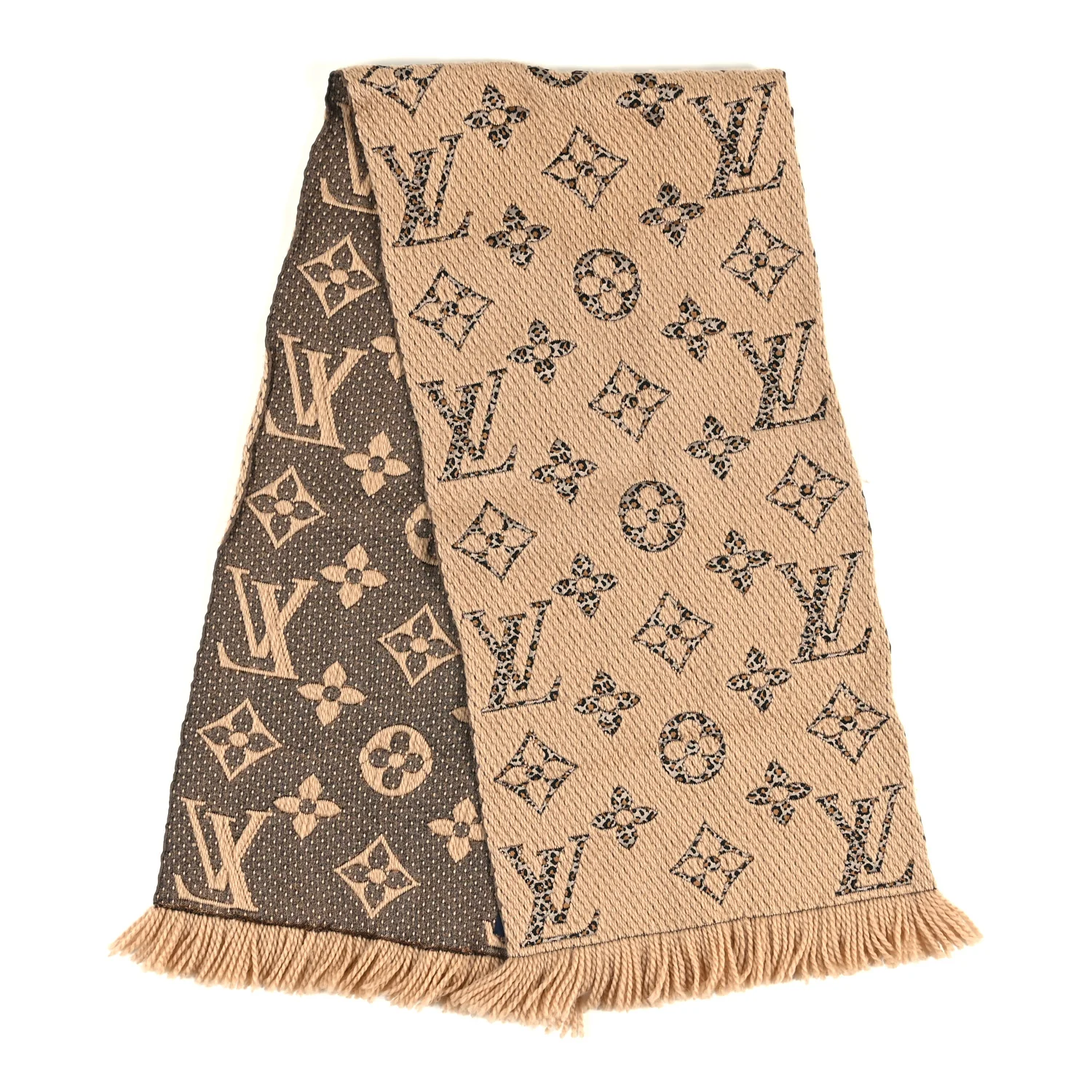 Wool Silk Monogram Giant Jungle Logomania Shine Scarf Beige - Image 2