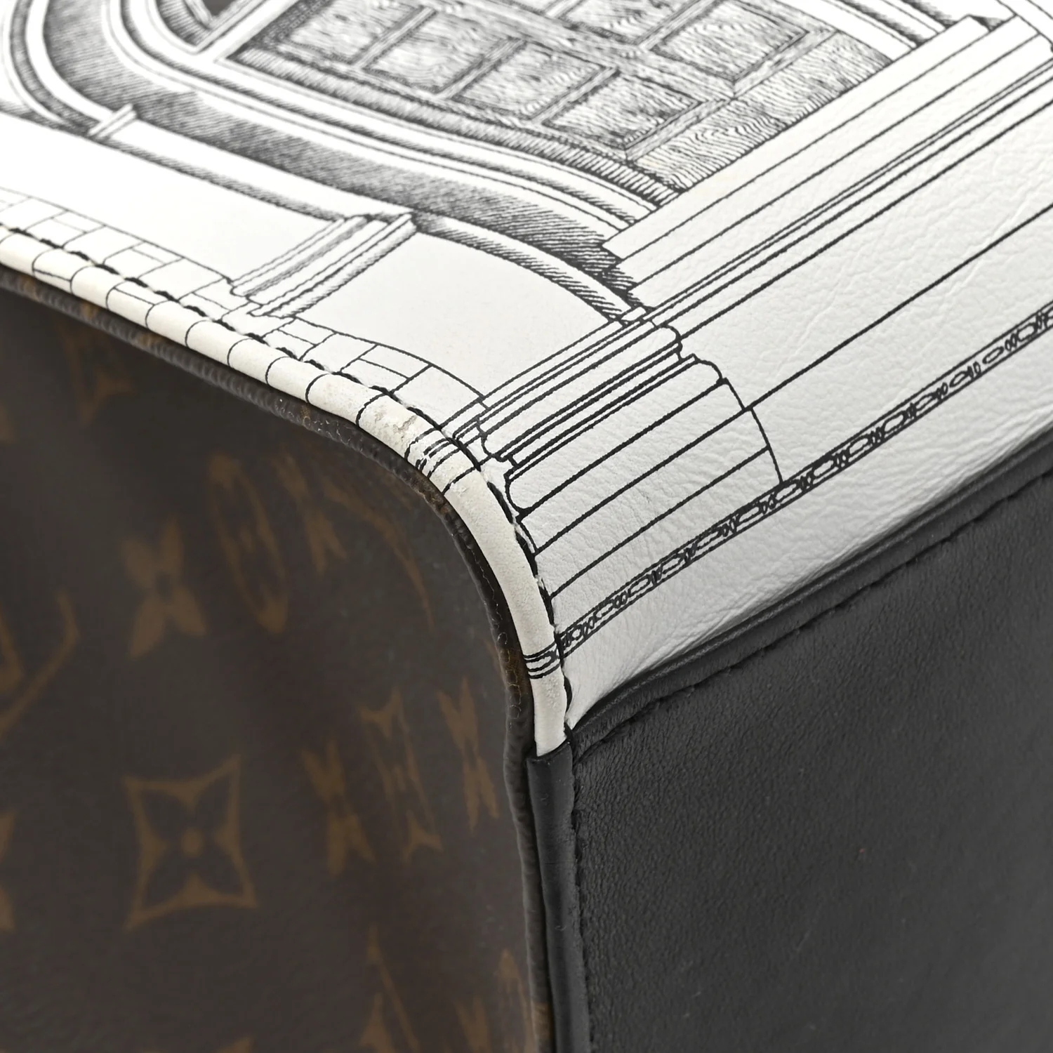 X FORNASETTI Calfskin Architettura Onthego MM Black White - Image 16