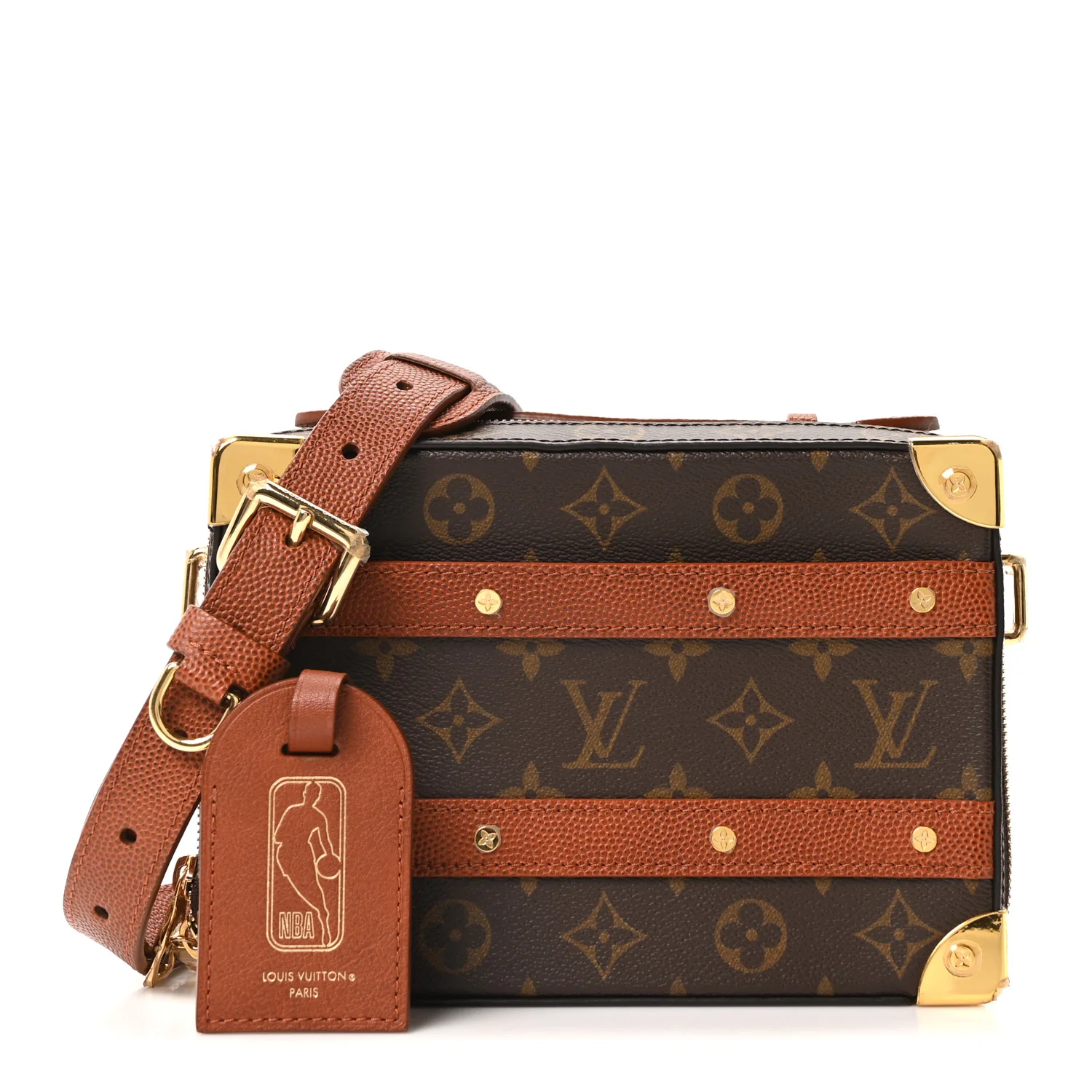 X NBA Grained Calfskin Monogram Handle Trunk Brown - Image 2