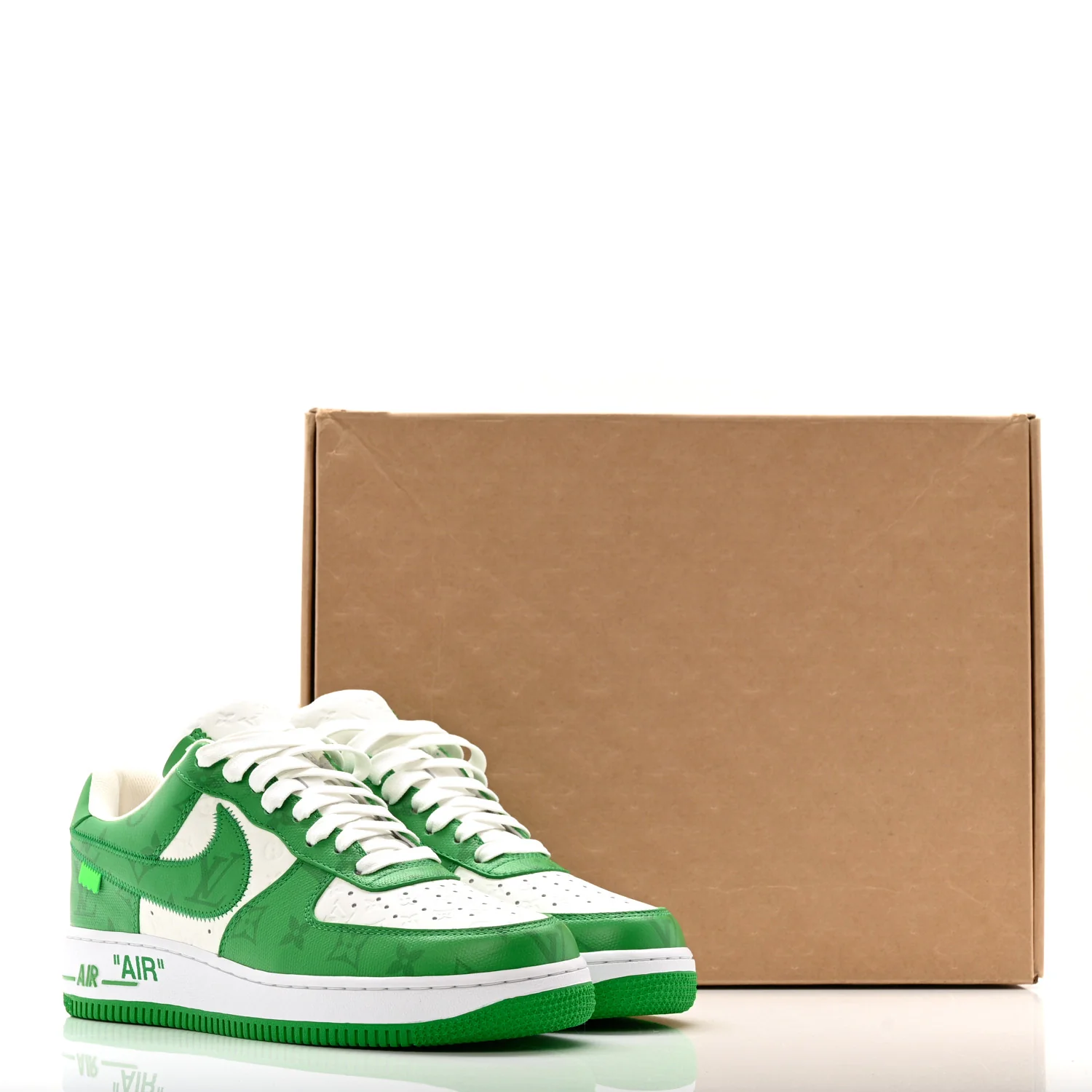 X NIKE AIR FORCE 1 Calfskin Monogram Mens Low Top Sneakers 8 Green - Image 10
