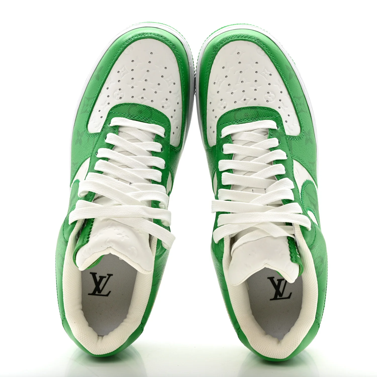 X NIKE AIR FORCE 1 Calfskin Monogram Mens Low Top Sneakers 8 Green - Image 2