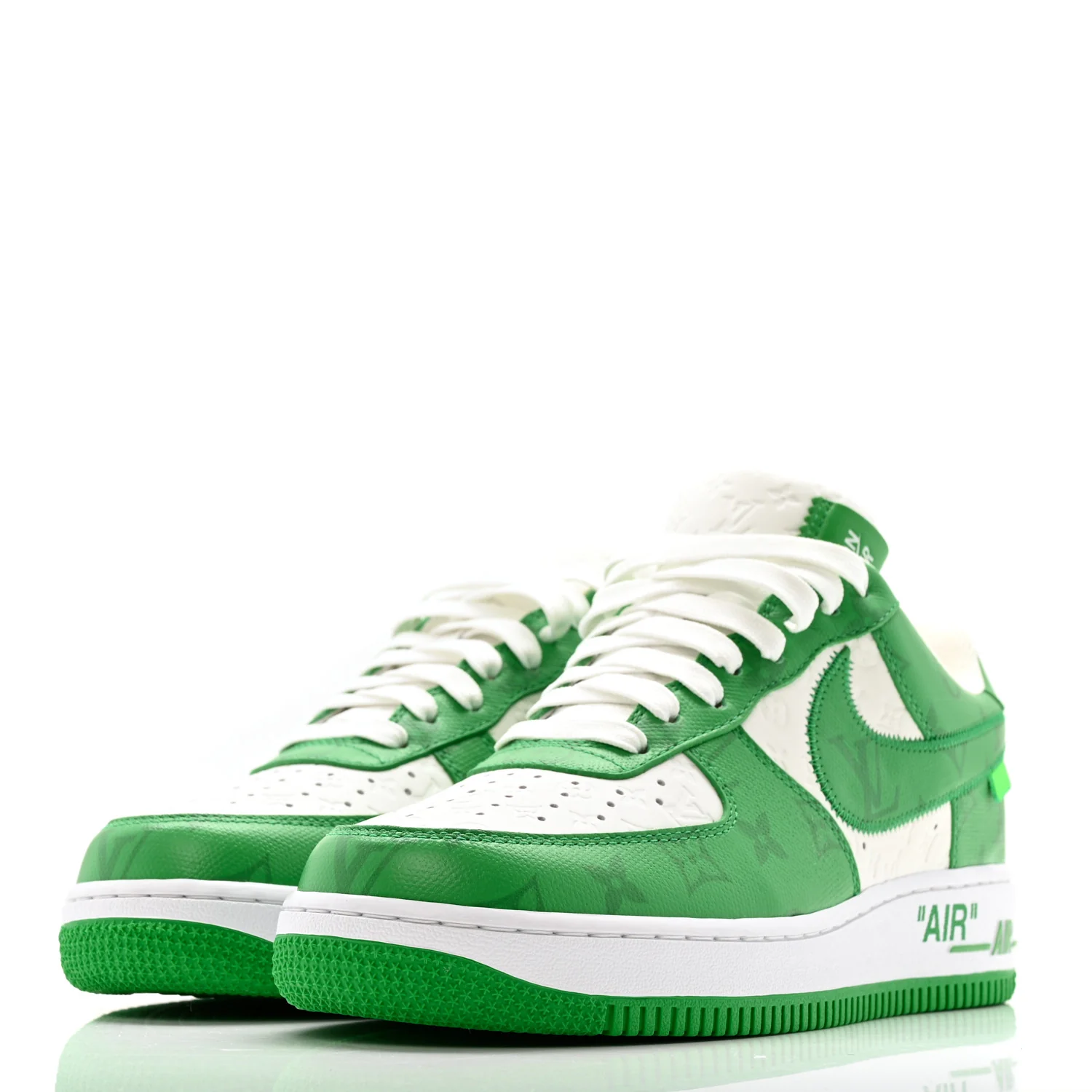 X NIKE AIR FORCE 1 Calfskin Monogram Mens Low Top Sneakers 8 Green - Image 4