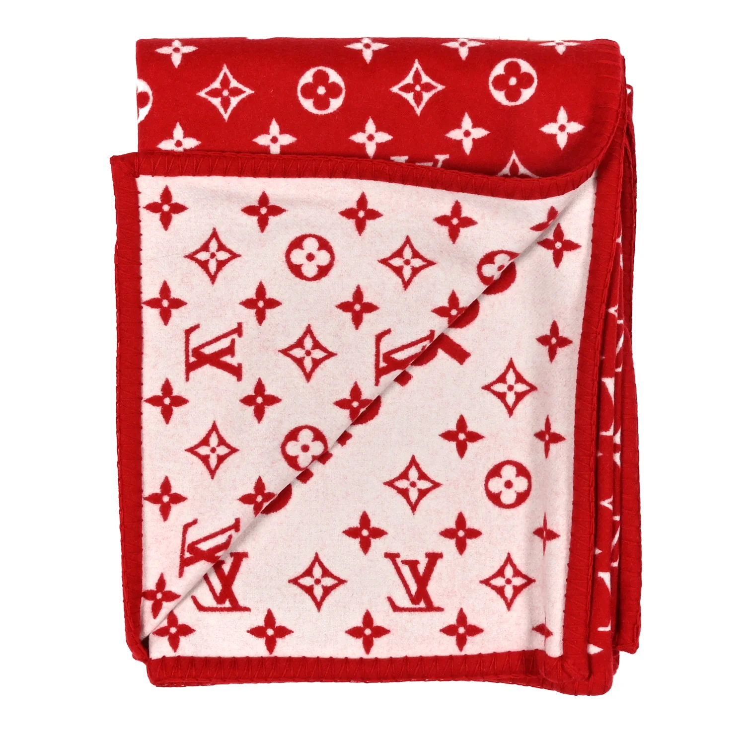 X SUPREME Wool Cashmere LV Blanket Red White - Image 2