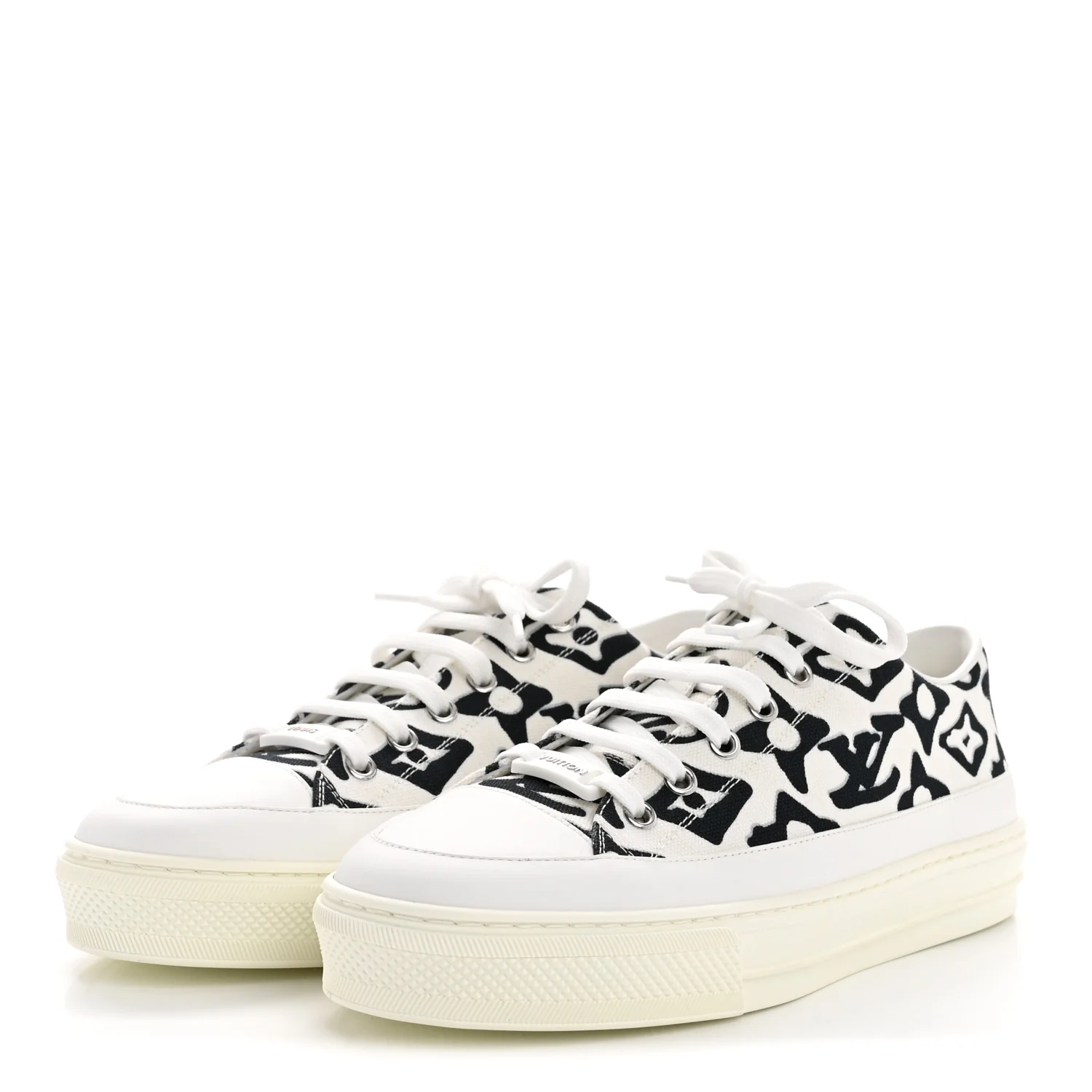 X UF Calfskin Tufted Monogram Stellar Sneakers 38 White Black - Image 4