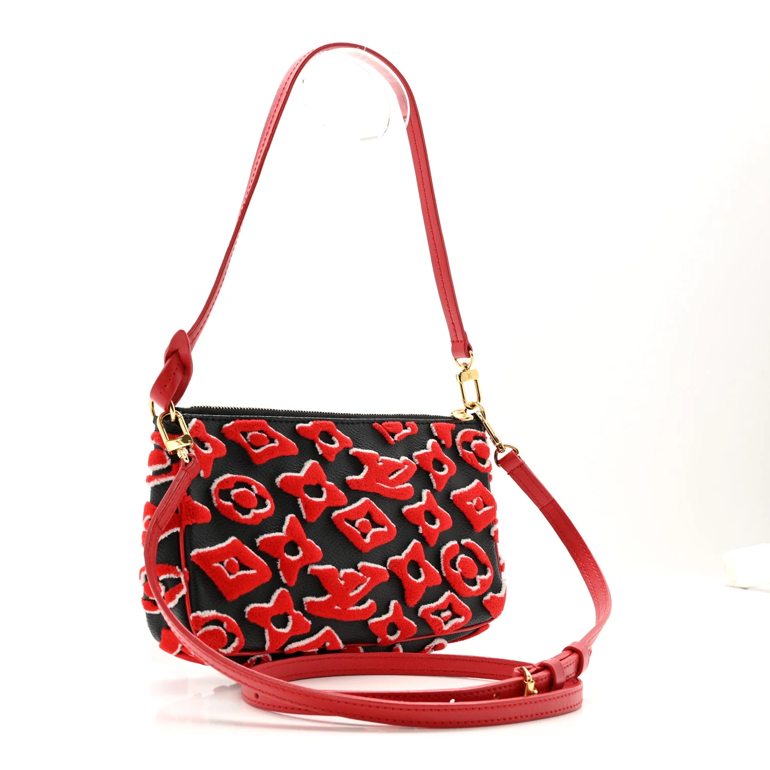 X UF Tufted Monogram Pochette Accessories Black Red - Image 3