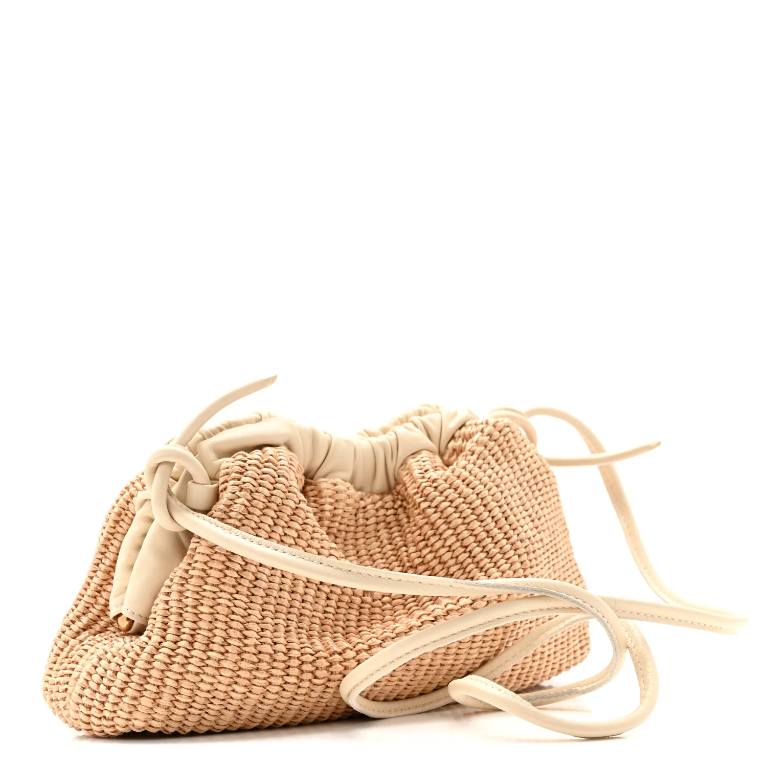 Raffia Lambskin Woven Mini Cloud Clutch Natural Avorio - Image 3