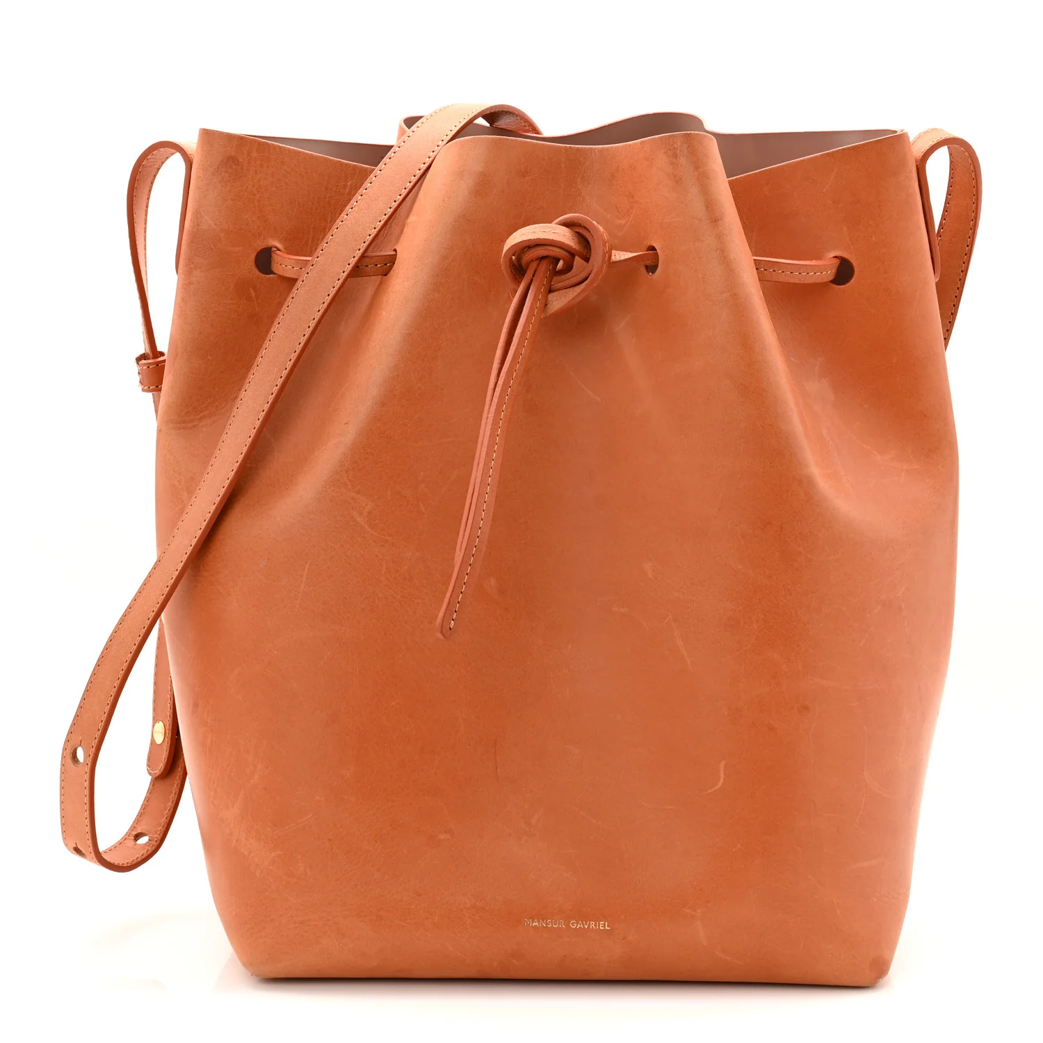 Vegetable Tanned Calfskin Bucket Bag Cammello Rosa